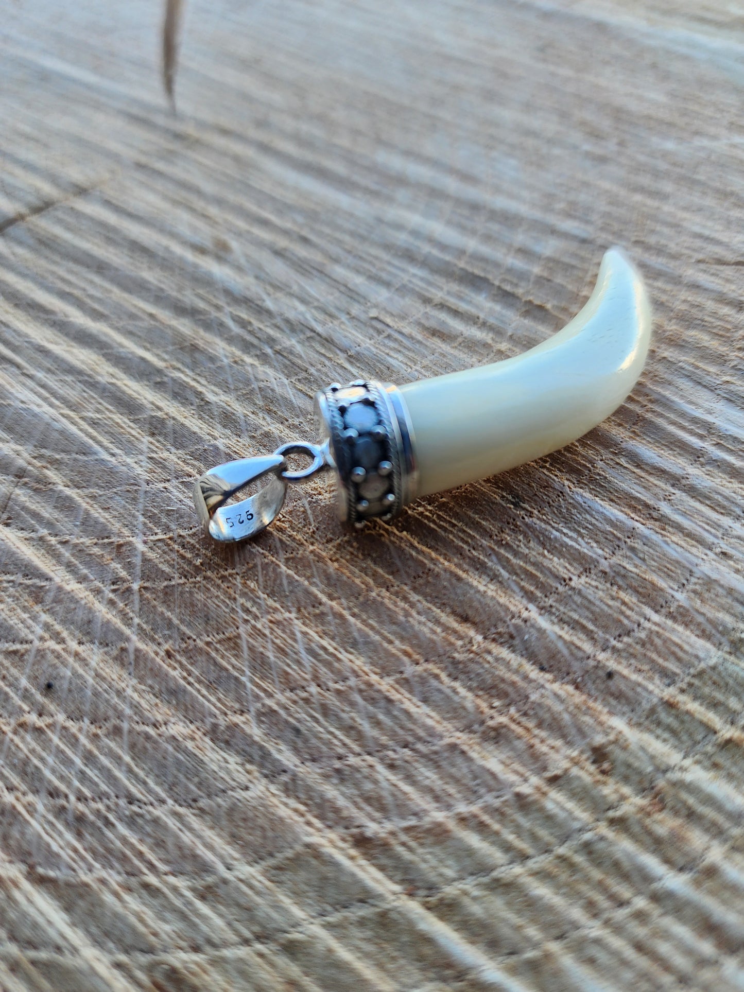 Natural Stone Tibetan Style Horn Pendant .925 Sterling Silver