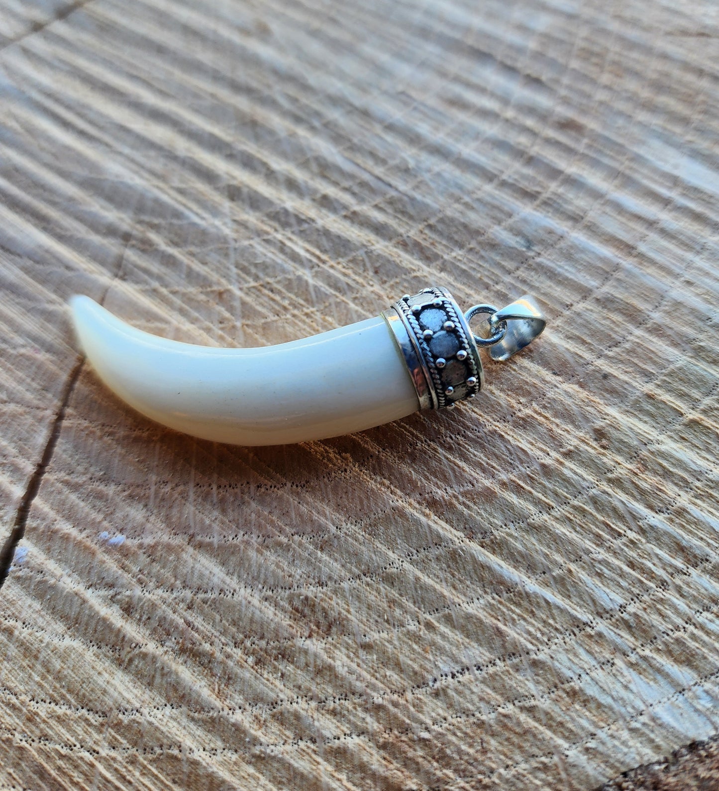 Natural Stone Tibetan Style Horn Pendant .925 Sterling Silver