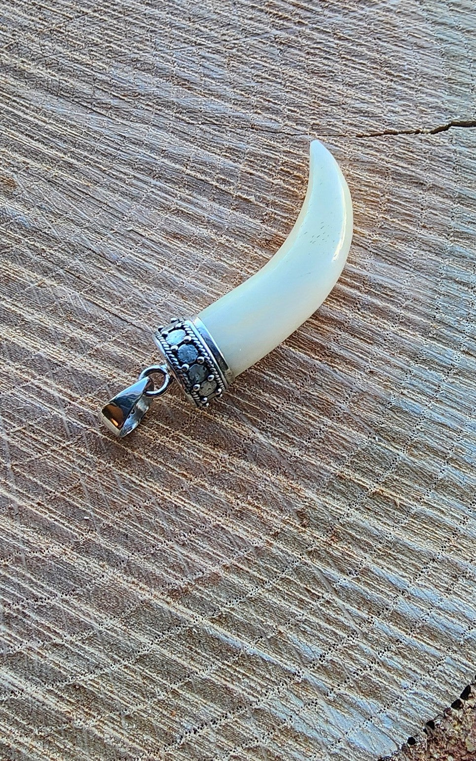 Natural Stone Tibetan Style Horn Pendant .925 Sterling Silver