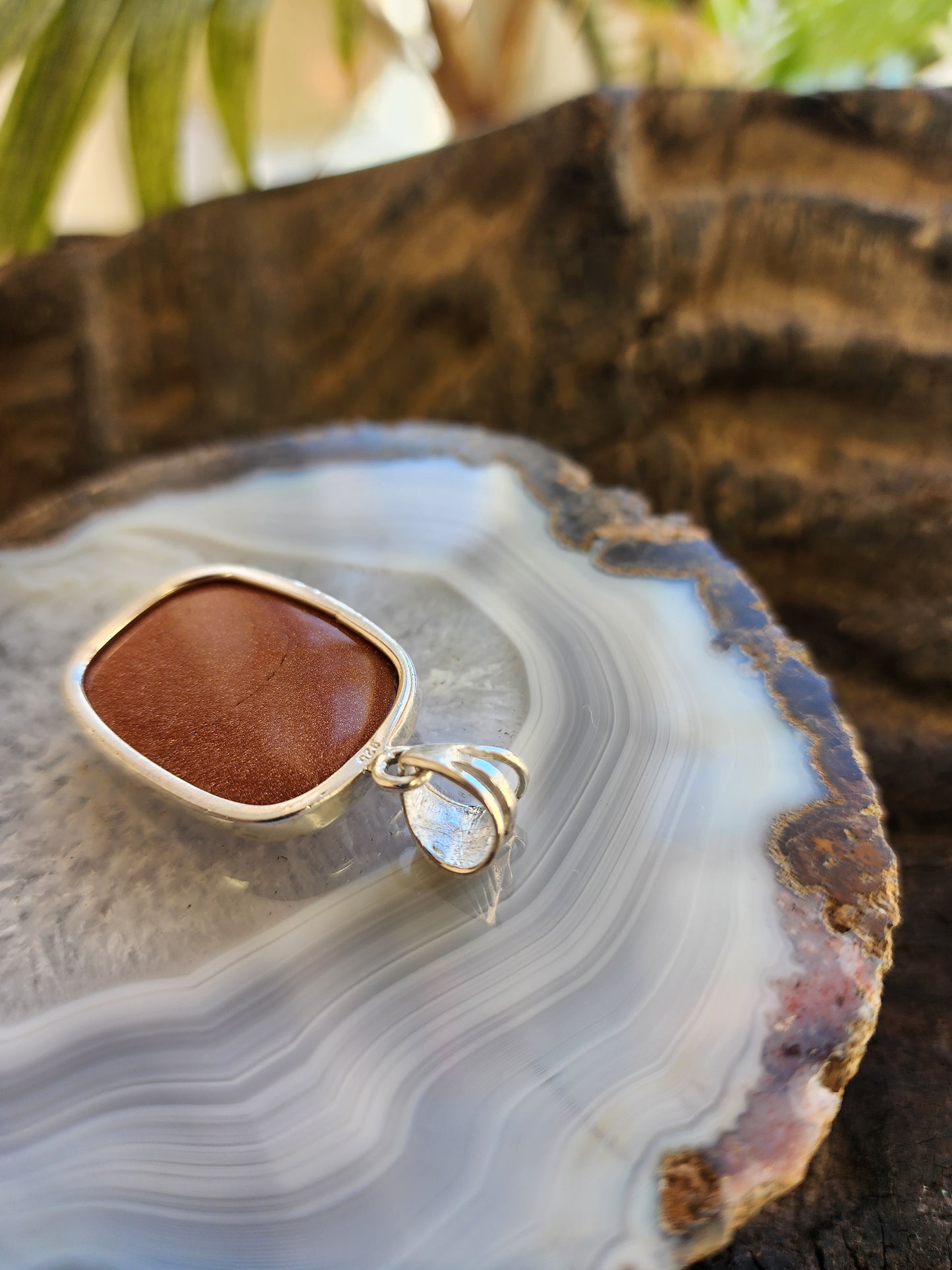 Rectangular Sparkling Sunstone Pendant .925 Sterling Silver