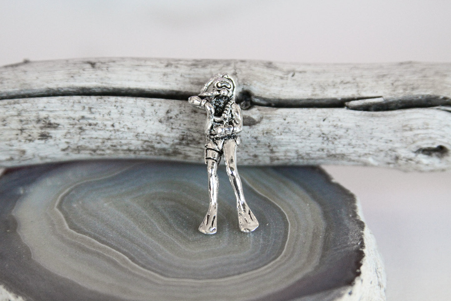 .925 Sterling Silver Scuba Diver Nautical Pendant