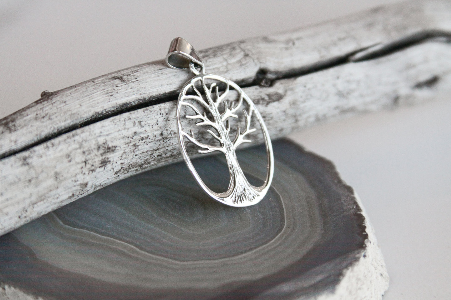 .925 Sterling Silver Oval Tree of Life Pendant