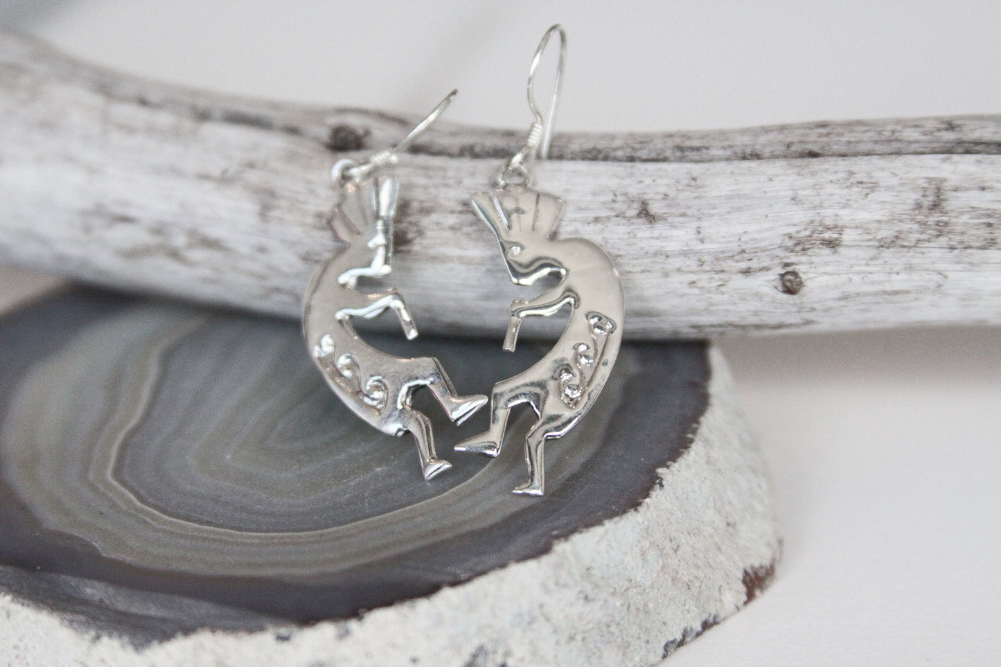 .925 Sterling Silver Kokopelli Humpback Flute Player Earrings
