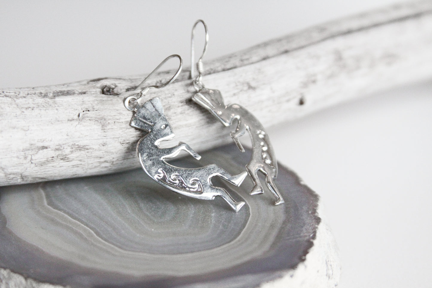 .925 Sterling Silver Kokopelli Humpback Flute Player Earrings