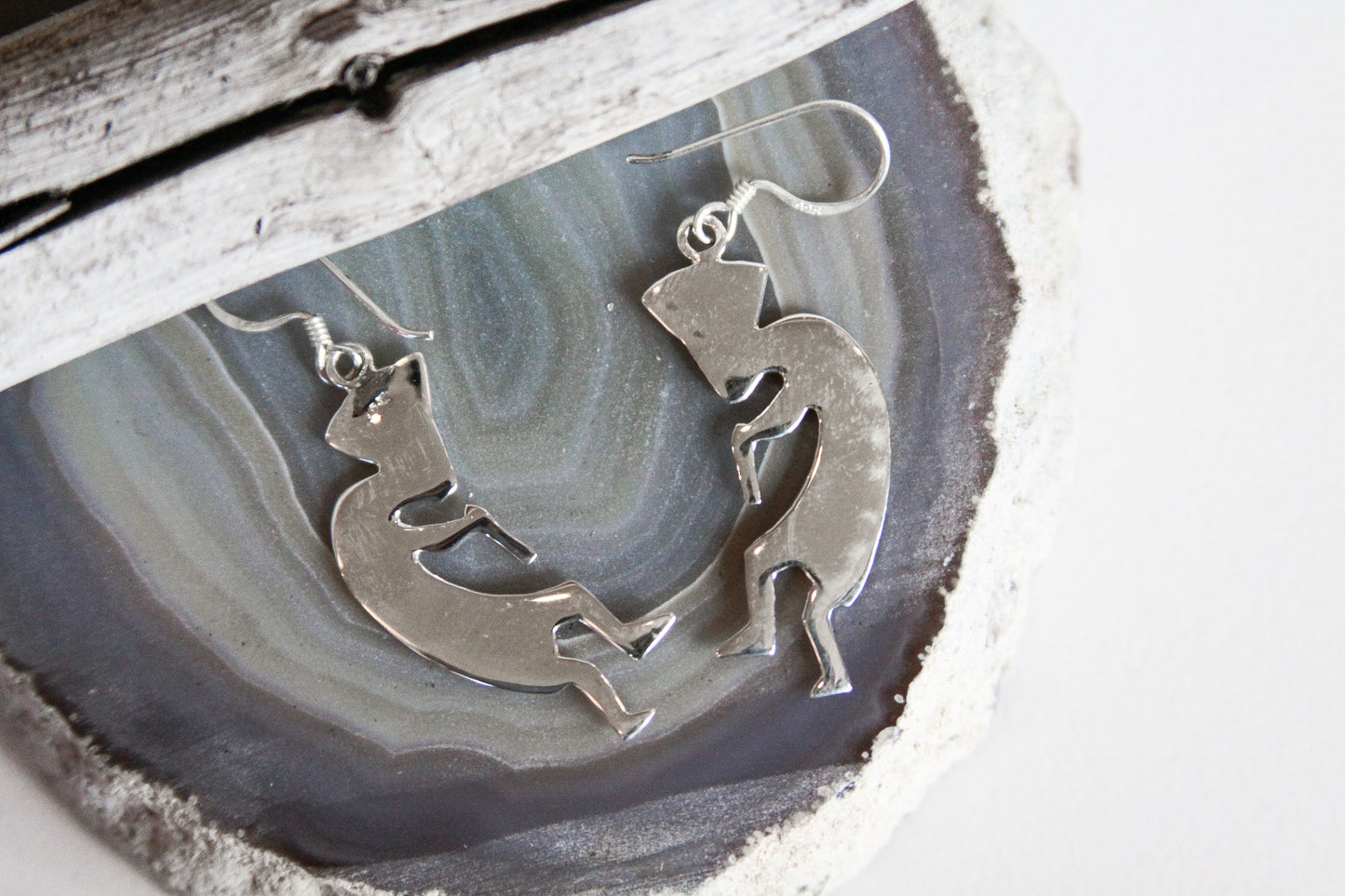 .925 Sterling Silver Kokopelli Humpback Flute Player Earrings