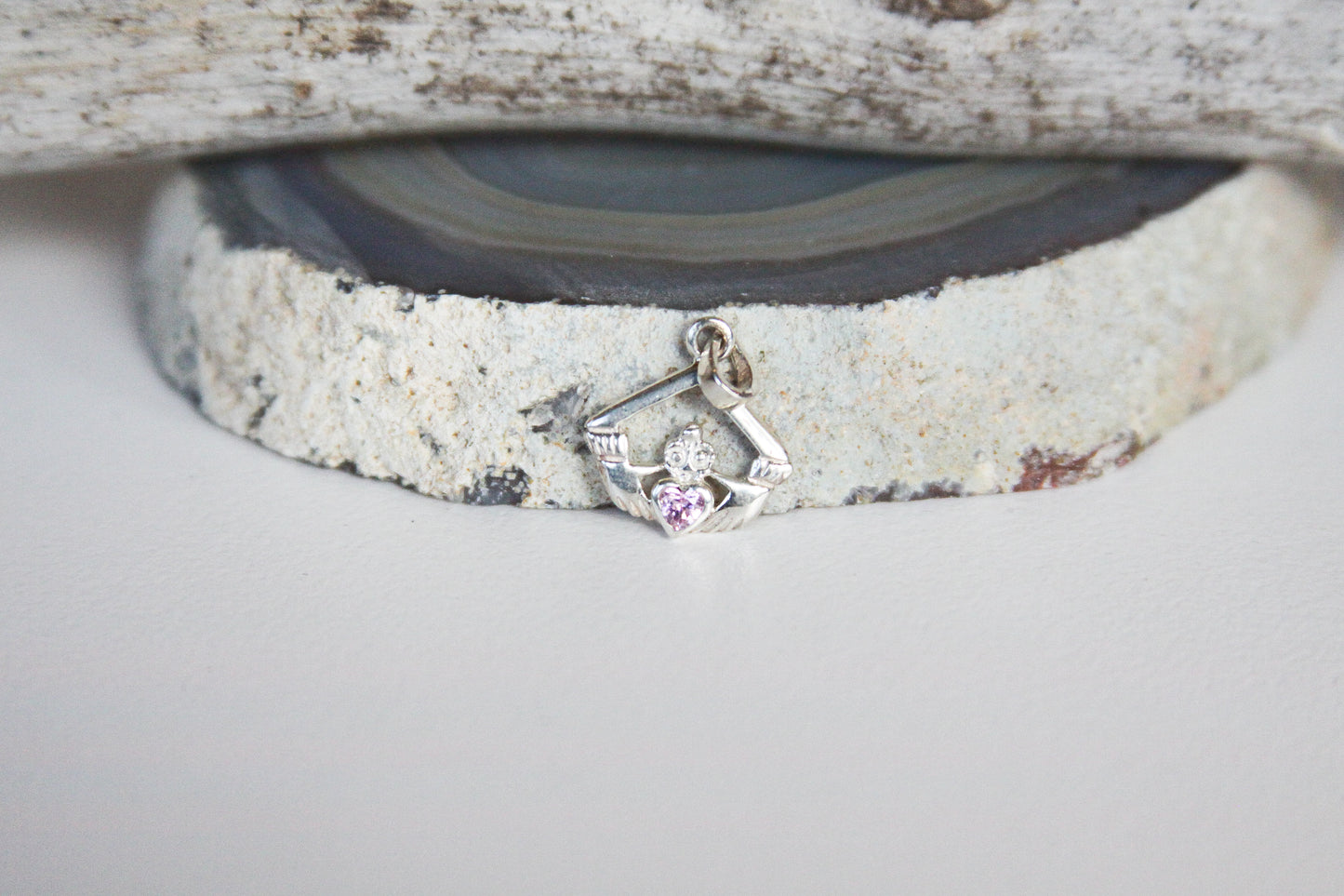 Claddagh Pink CZ Crystal Sterling Silver Pendant
