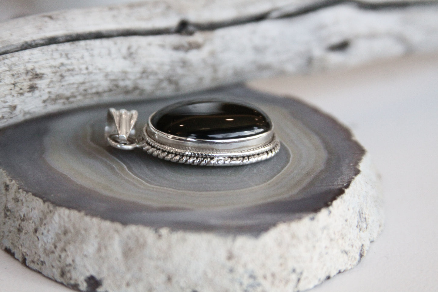 Black Onyx Gemstone Pendant .925 Sterling Silver