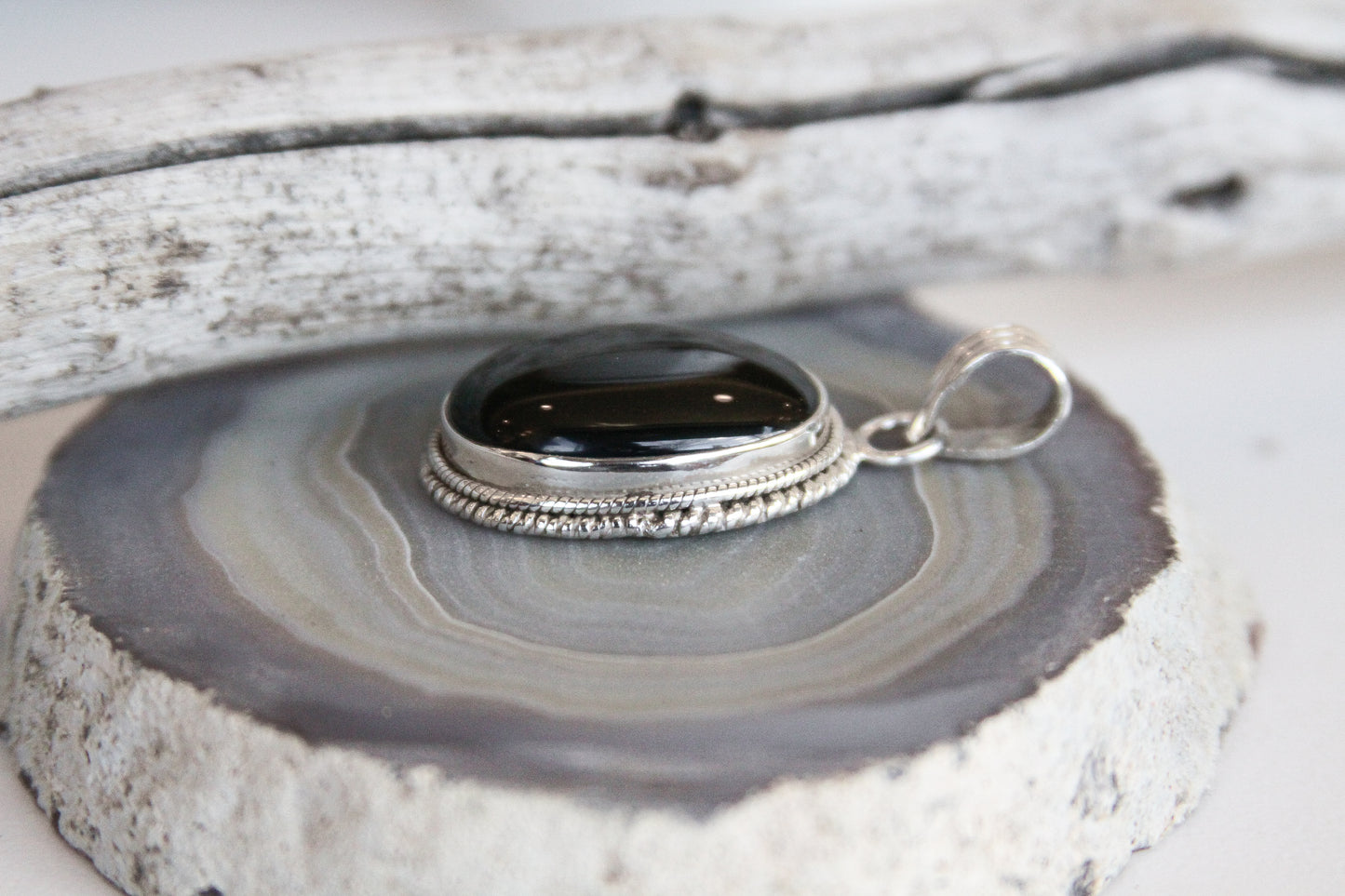Black Onyx Gemstone Pendant .925 Sterling Silver