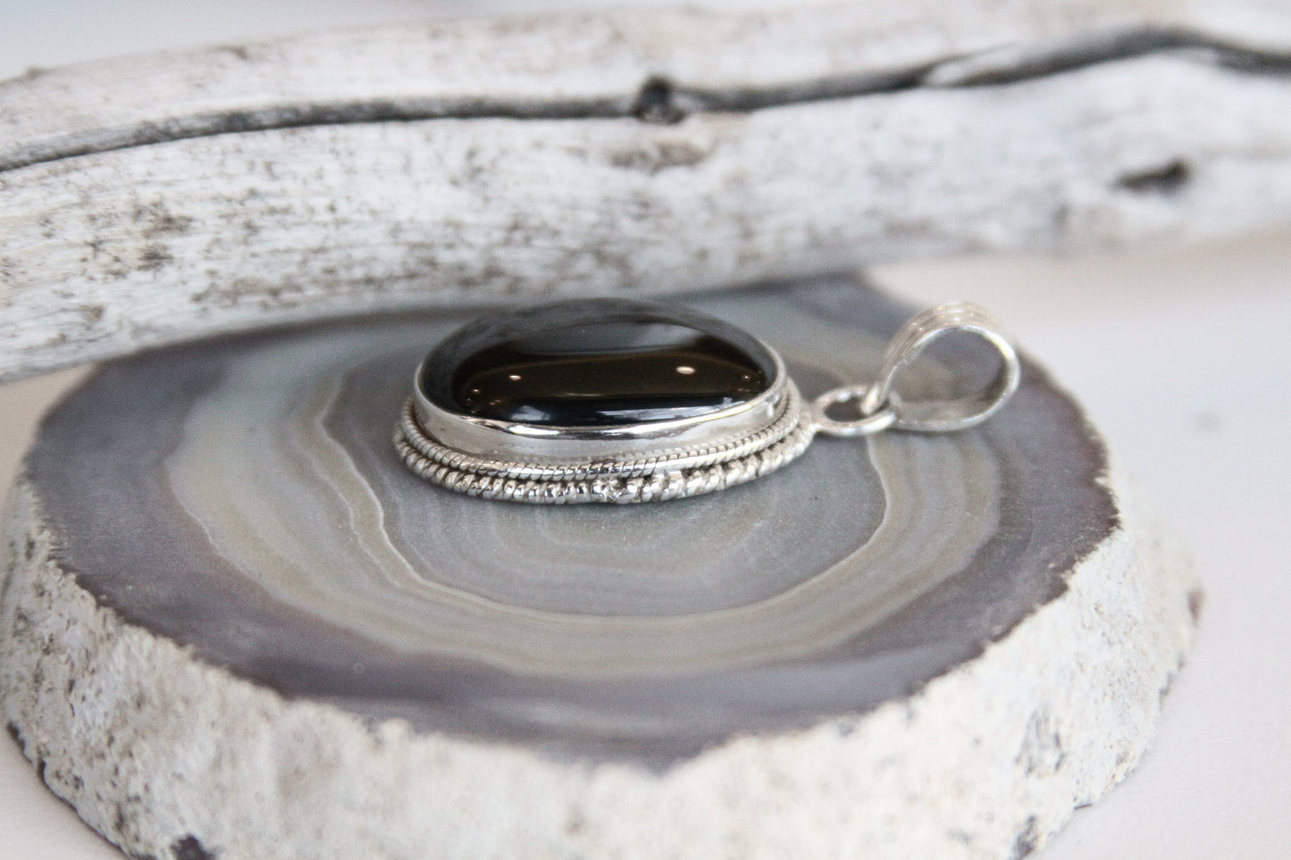 Black Onyx Gemstone Pendant .925 Sterling Silver