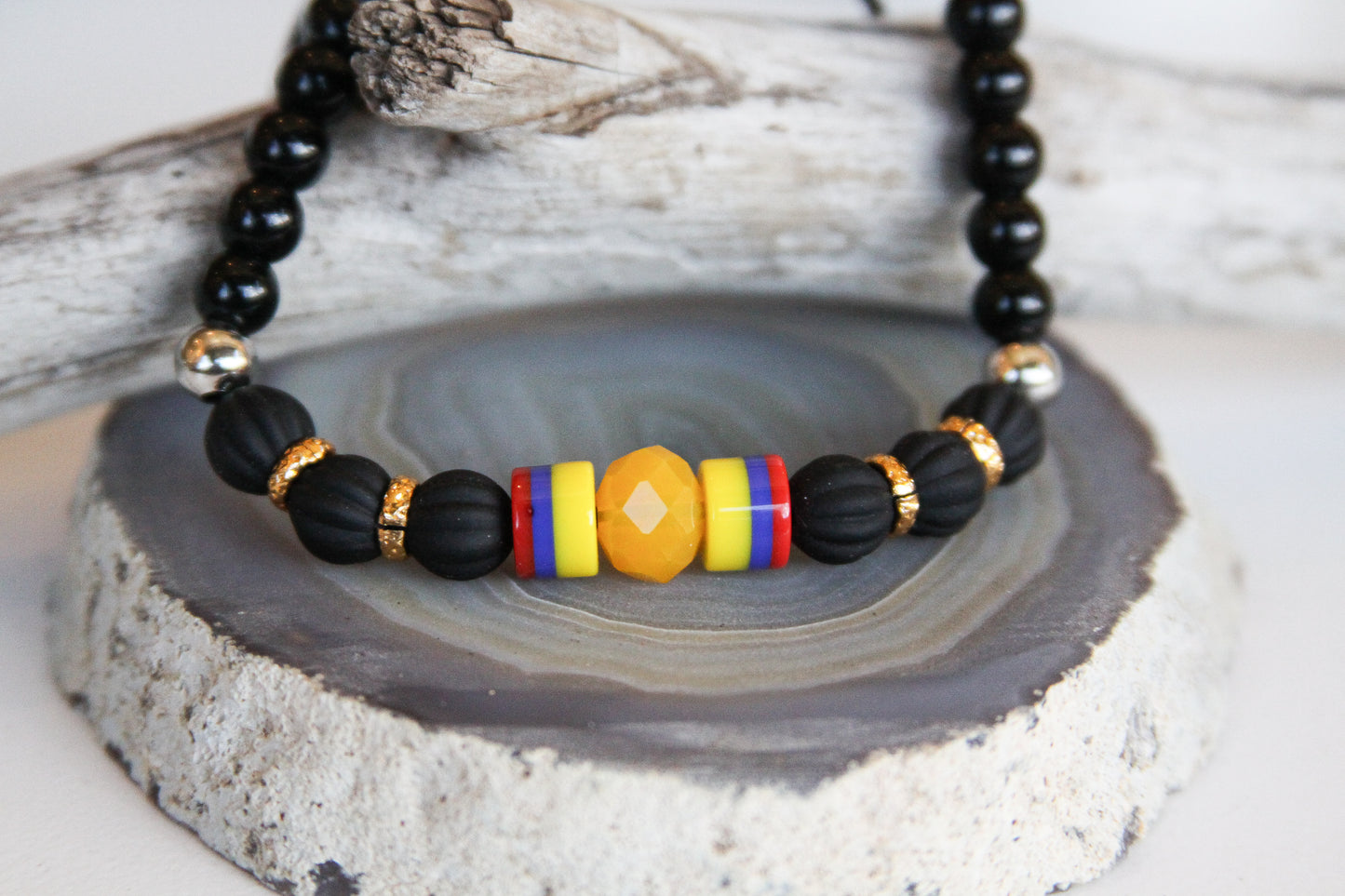 Tricolor Beaded Macramé Style Adjustable Bracelet