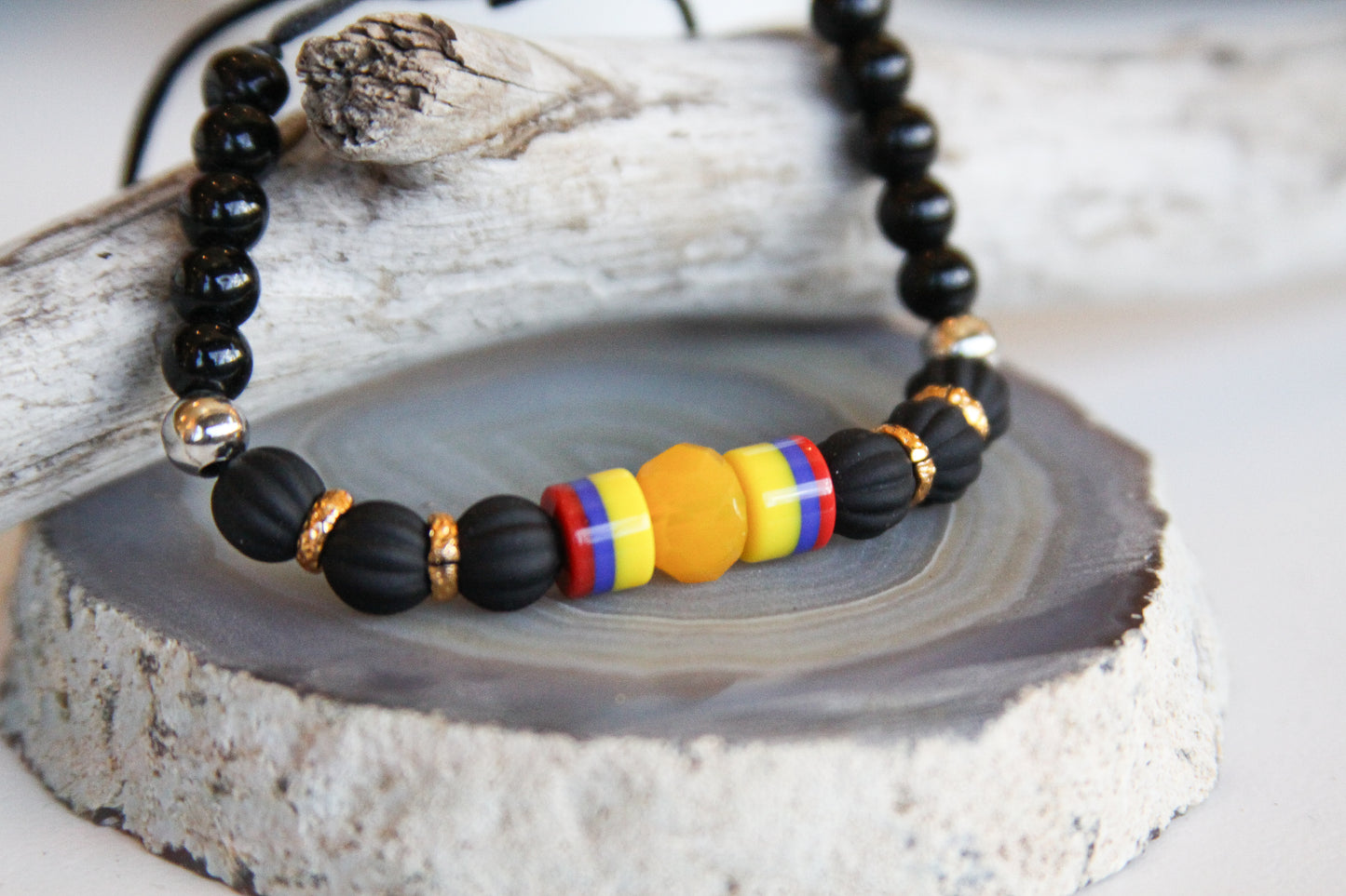 Tricolor Beaded Macramé Style Adjustable Bracelet