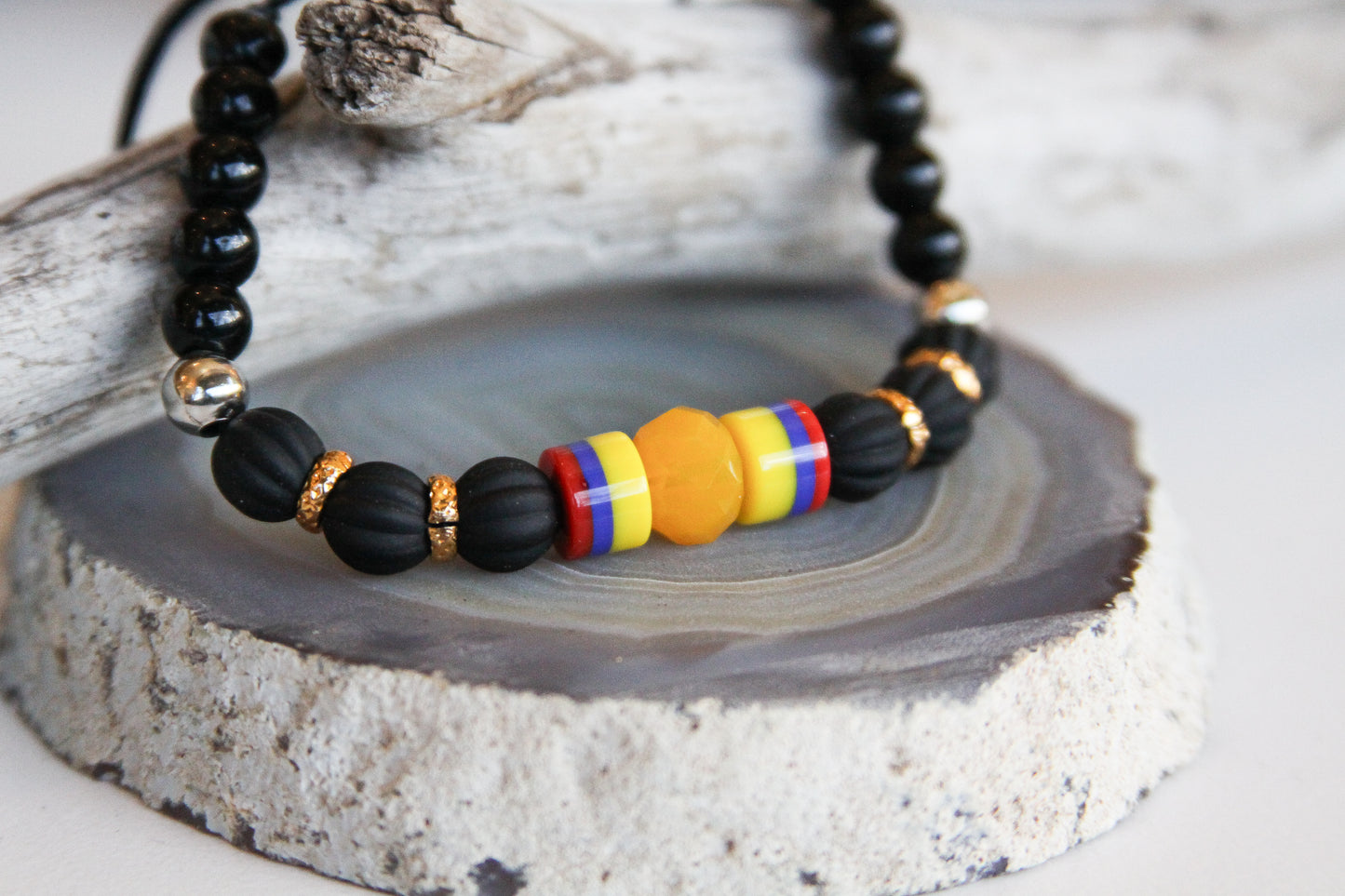 Tricolor Beaded Macramé Style Adjustable Bracelet