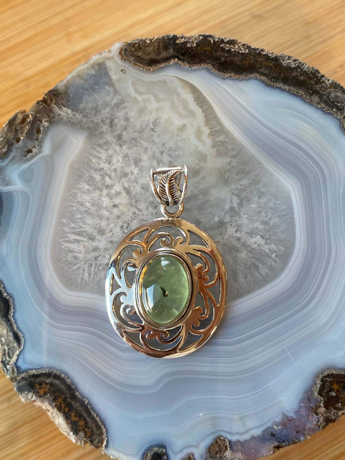 Prehnite Gemstone Pendant .925 Sterling Silver