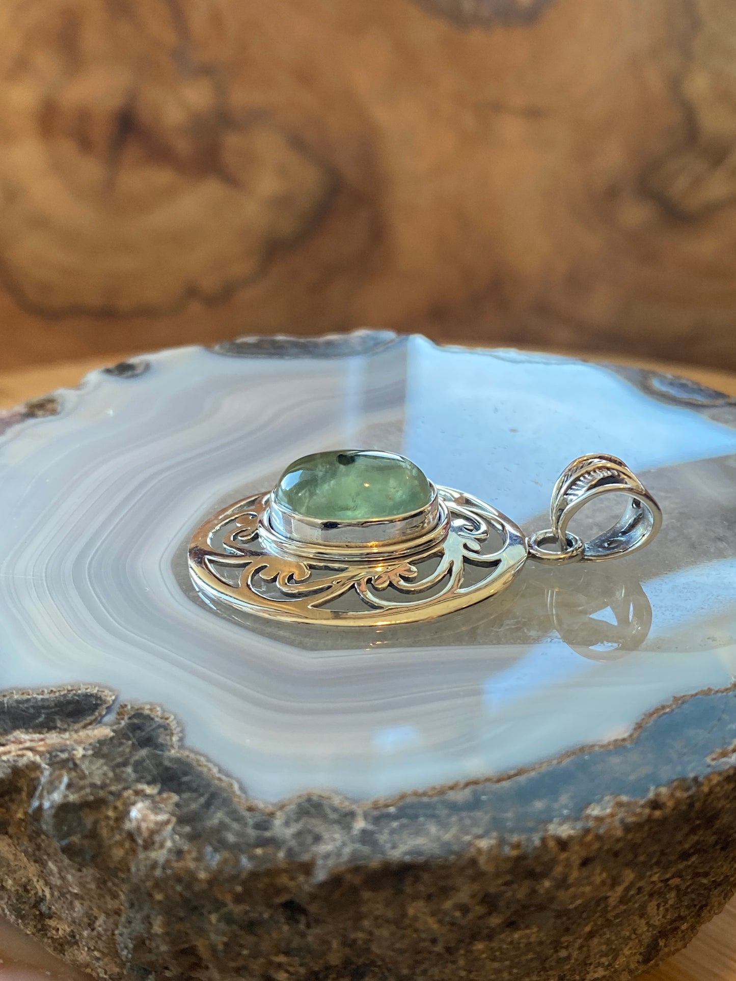 Prehnite Gemstone Pendant .925 Sterling Silver