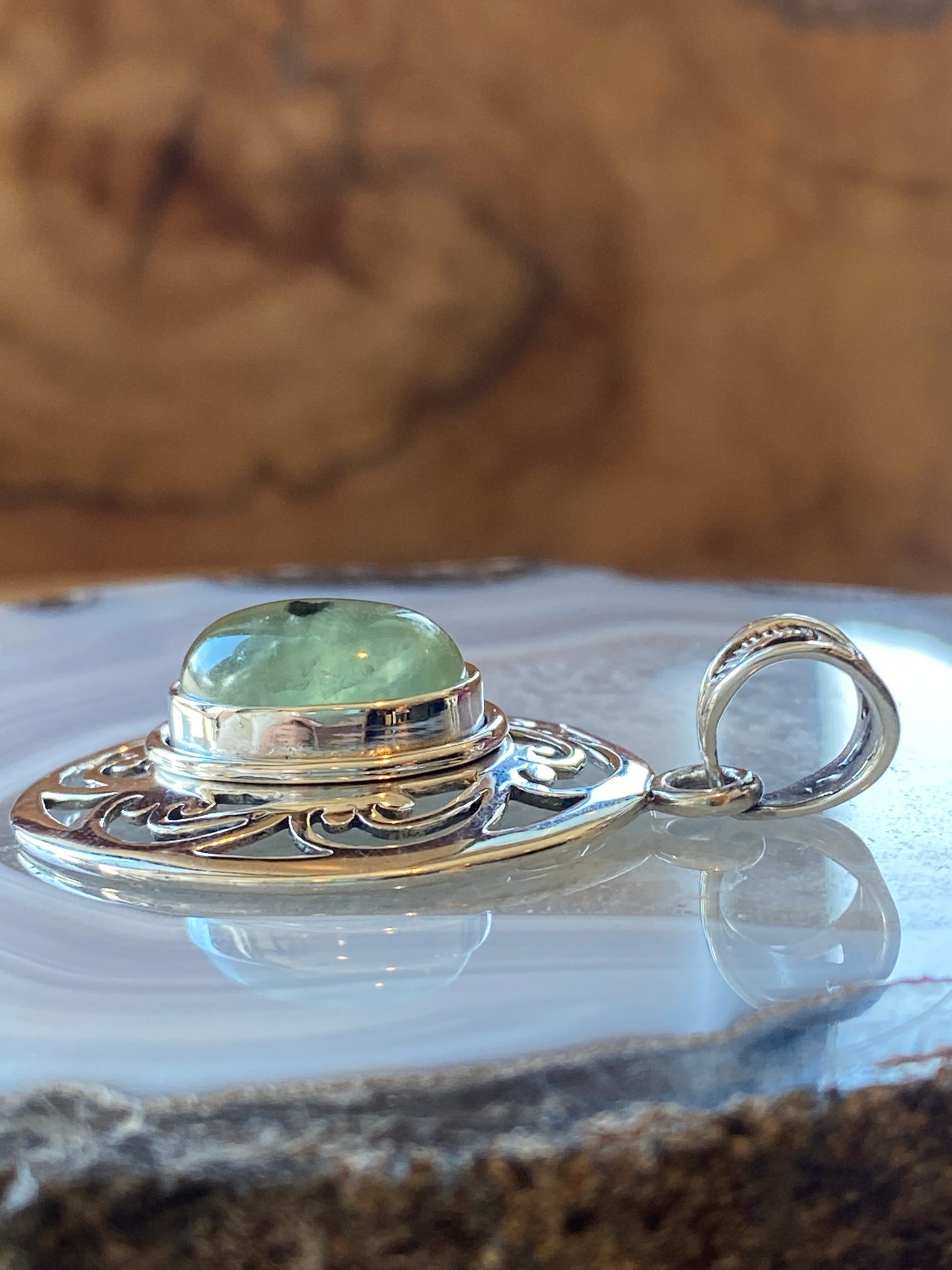 Prehnite Gemstone Pendant .925 Sterling Silver