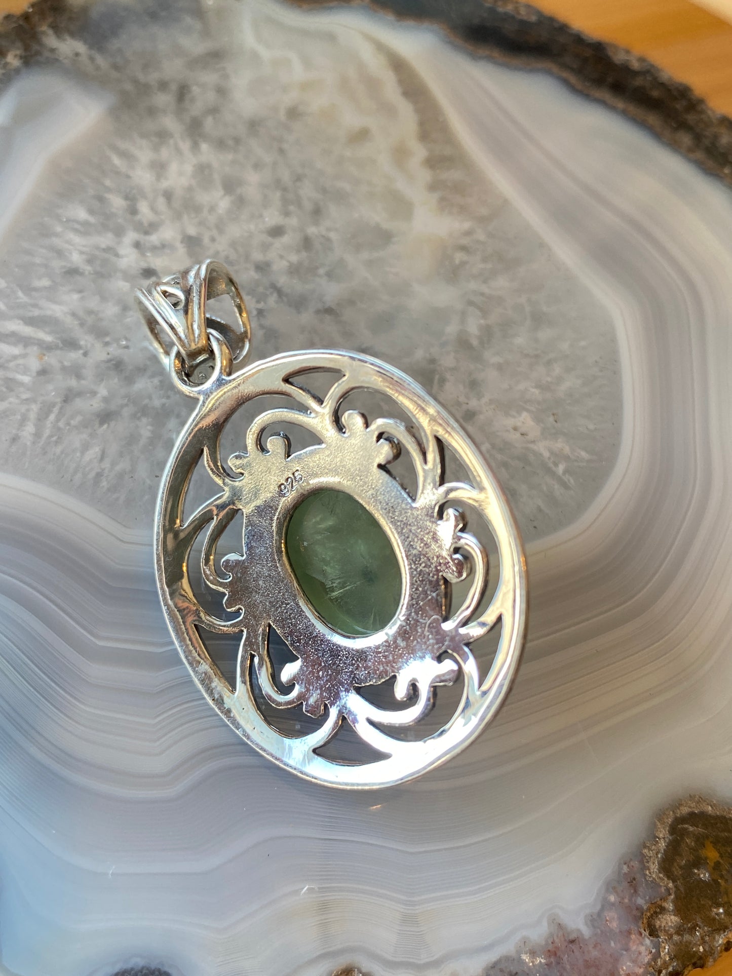 Prehnite Gemstone Pendant .925 Sterling Silver