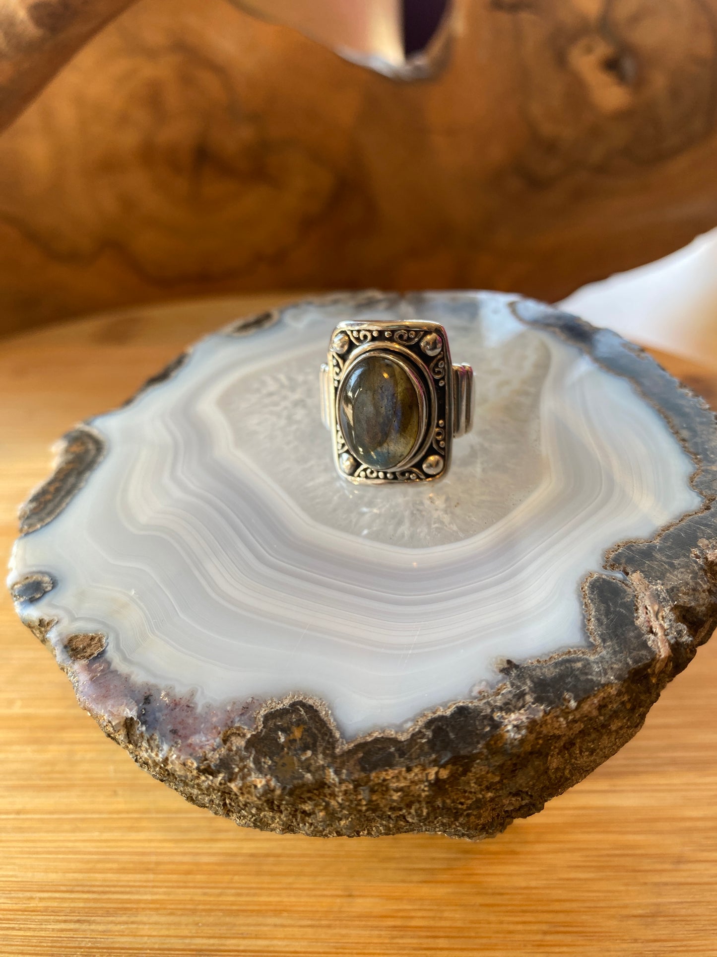 Labradorite Gemstone Ring Size 9 Sterling Silver