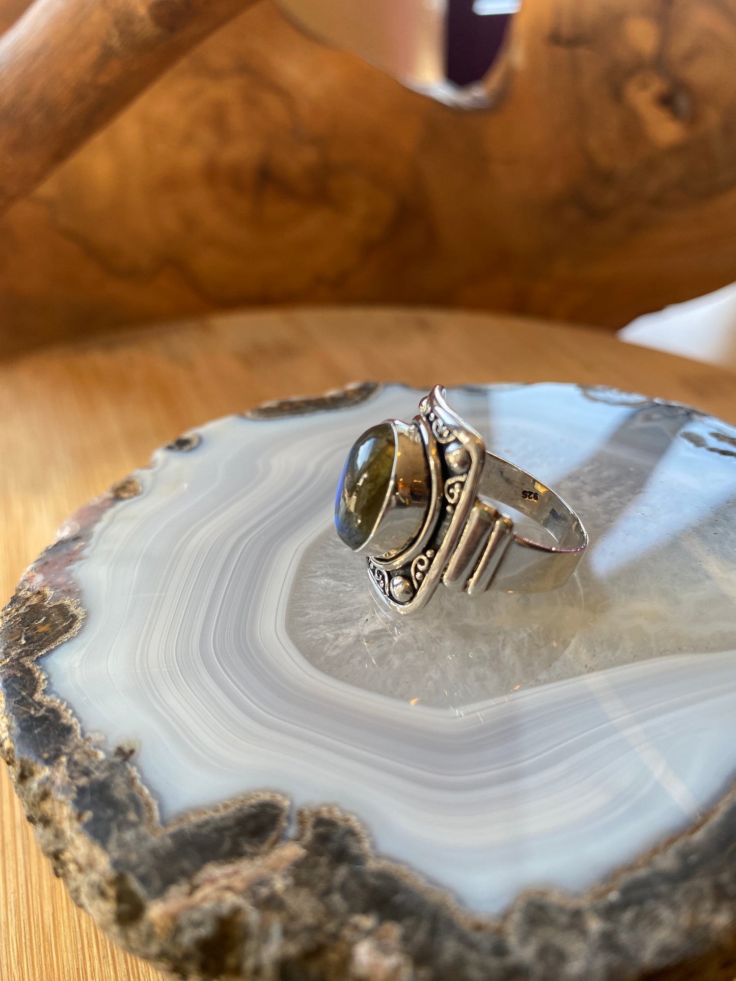 Labradorite Gemstone Ring Size 9 Sterling Silver