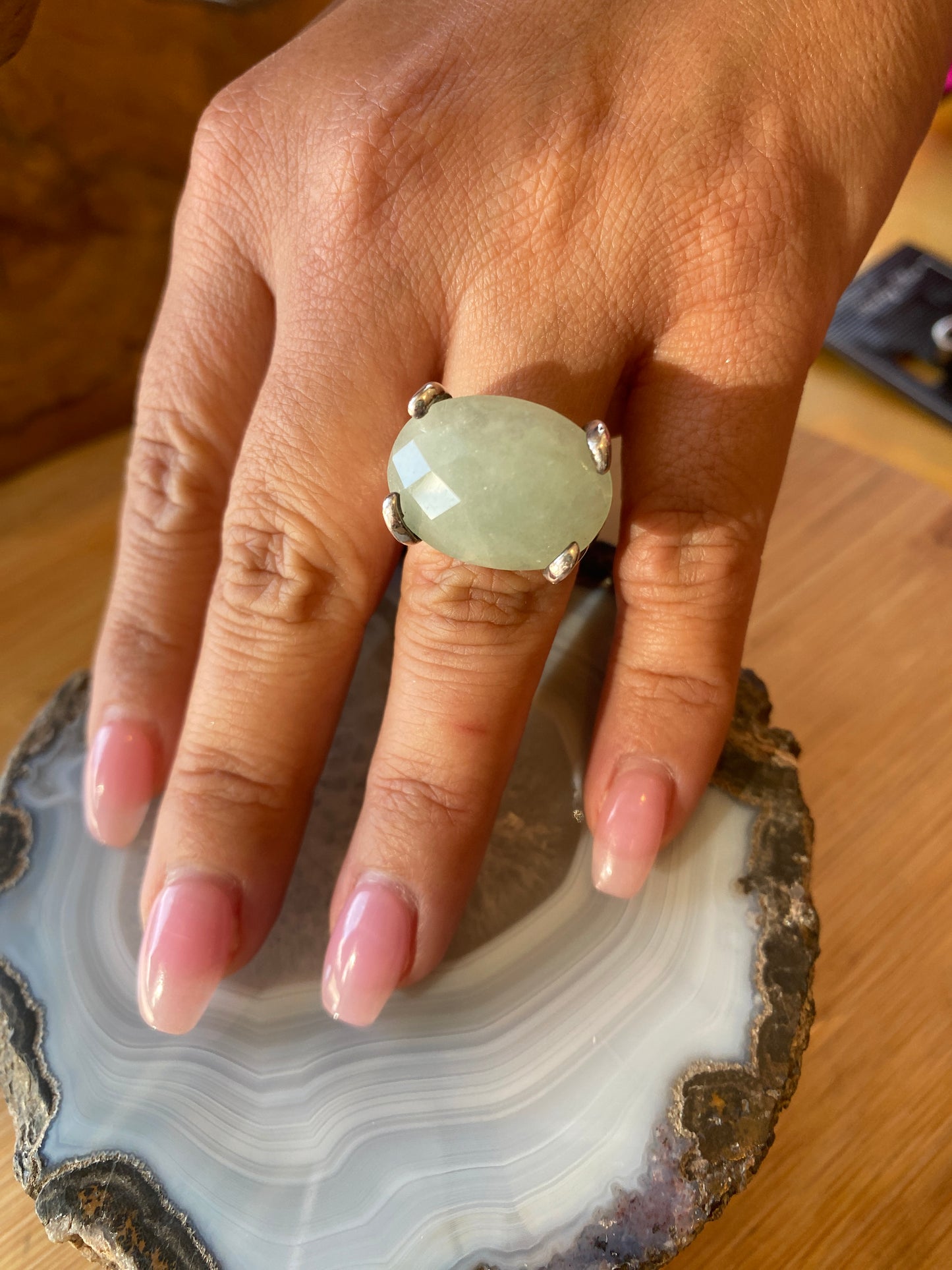 Chalcedony Faceted Gemstone Size 7 Ring Sterling Silver