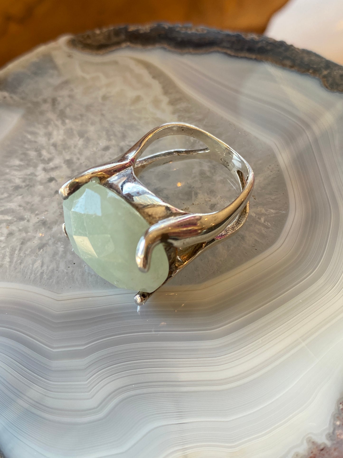 Chalcedony Faceted Gemstone Size 7 Ring Sterling Silver