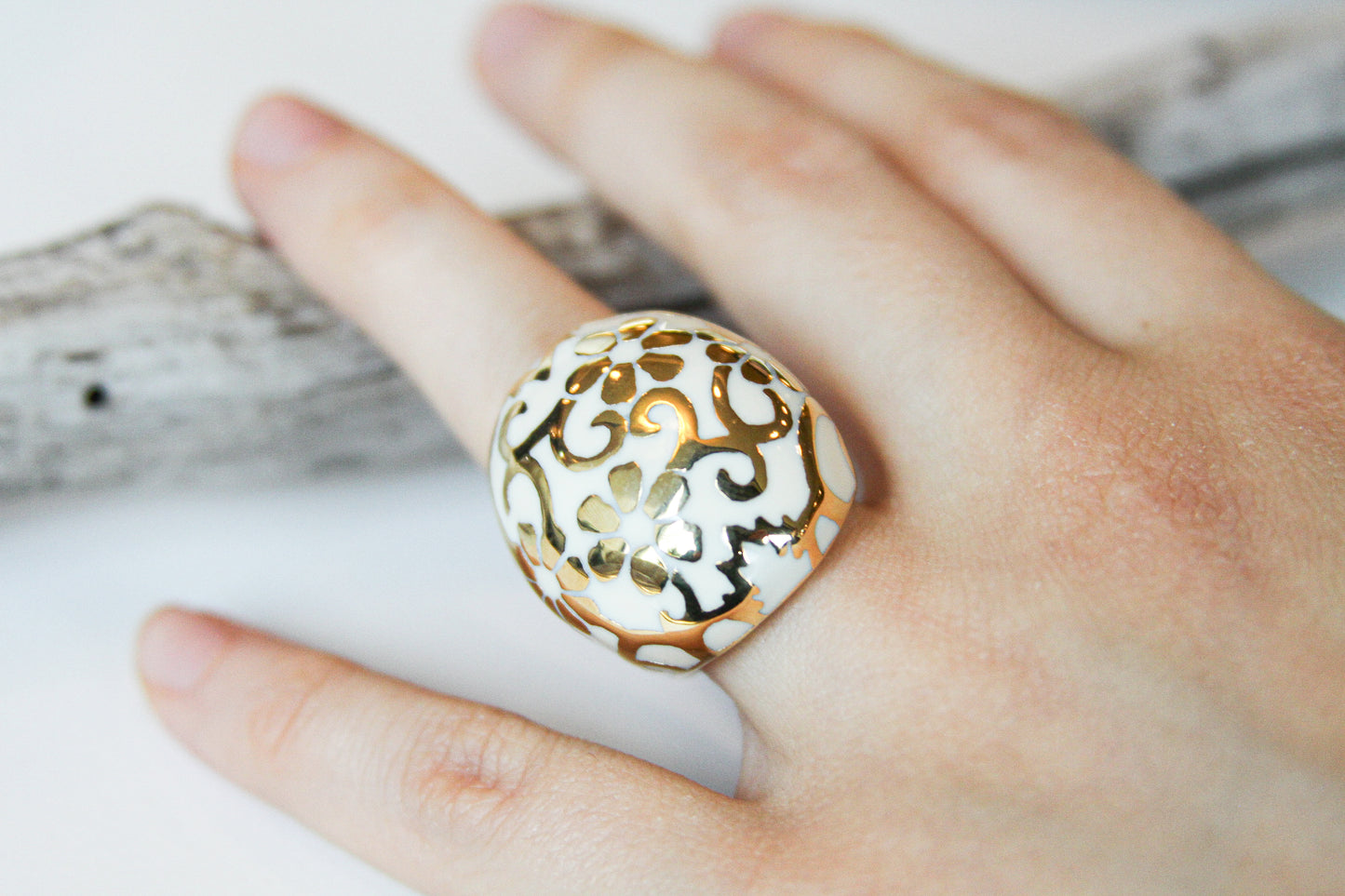 Victorian Style Floral Enamel Stainless Steel Ring