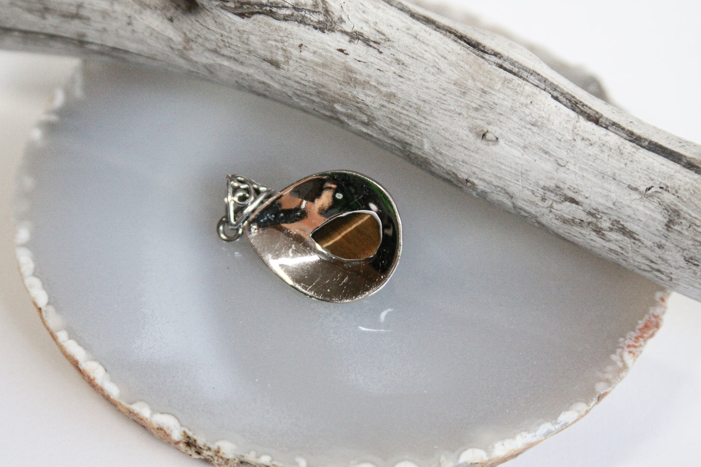 Tiger's Eye Teardrop Pendant .925 Sterling Silver