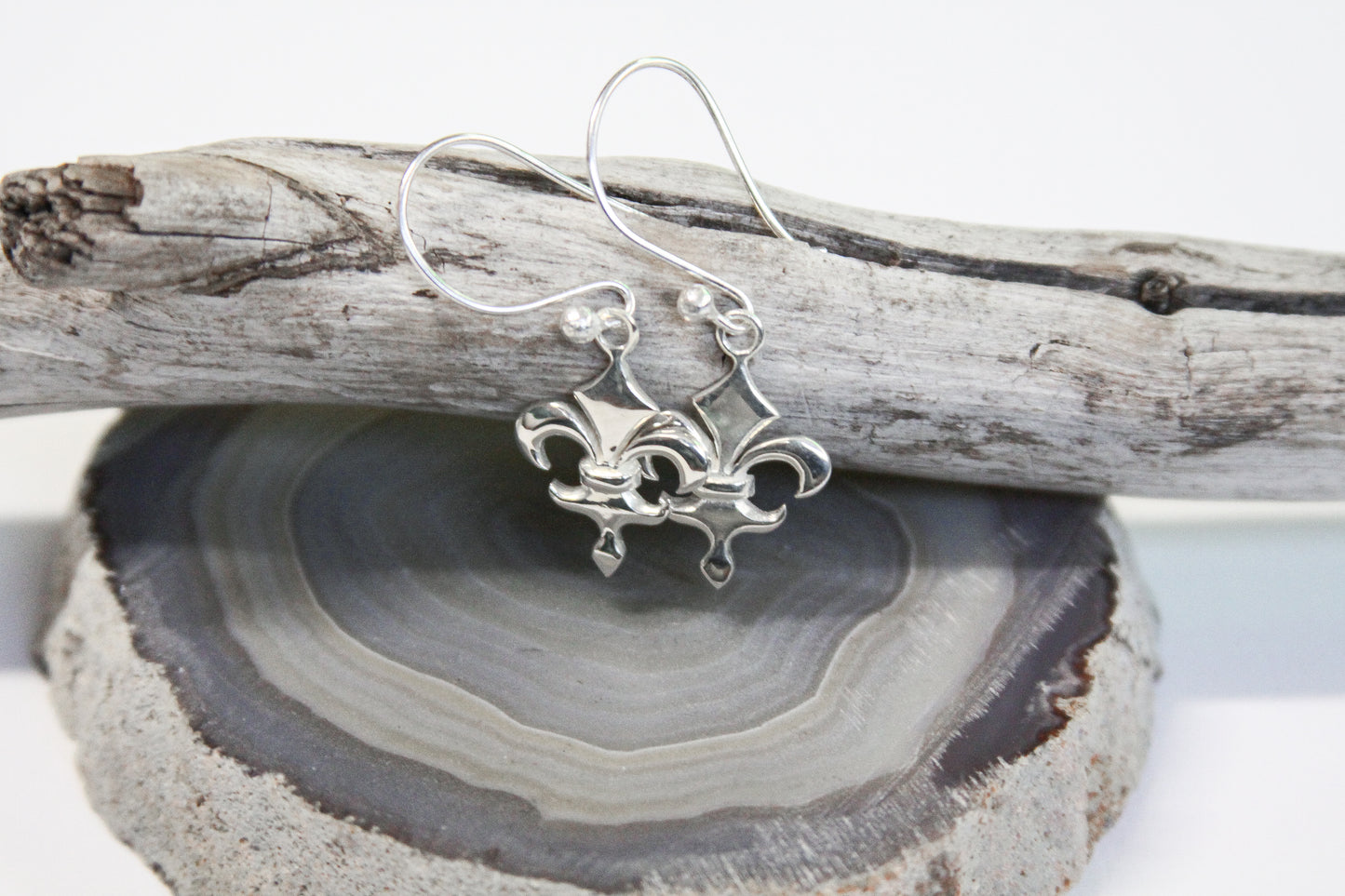 .925 Sterling Silver Fleur de lis Earrings