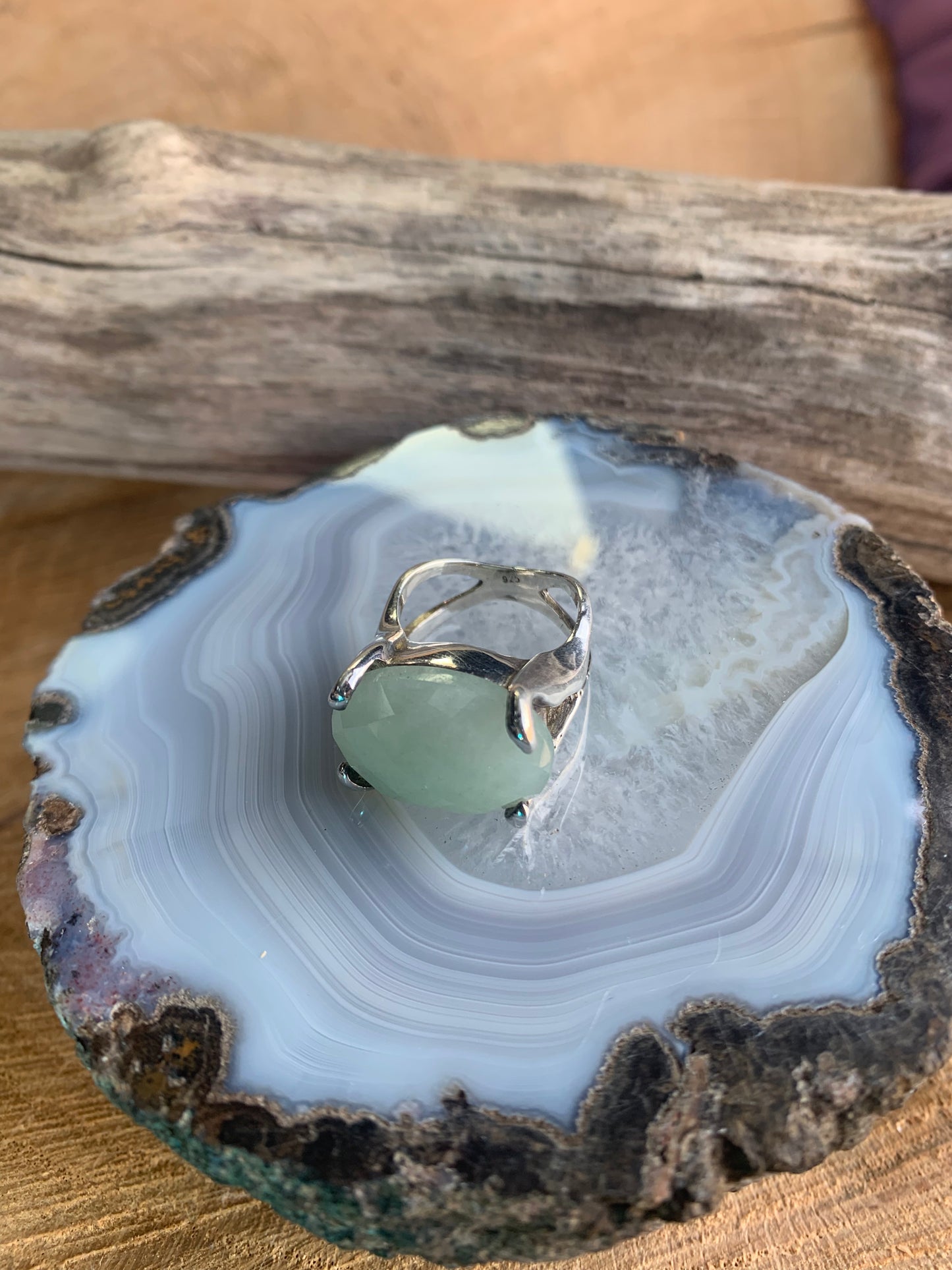 Chalcedony Faceted Gemstone Size 7 Ring Sterling Silver