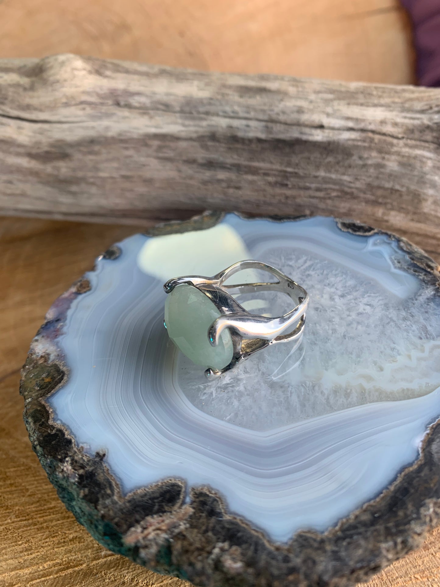 Chalcedony Faceted Gemstone Size 7 Ring Sterling Silver