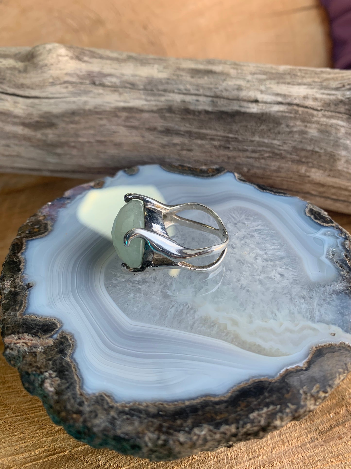 Chalcedony Faceted Gemstone Size 7 Ring Sterling Silver