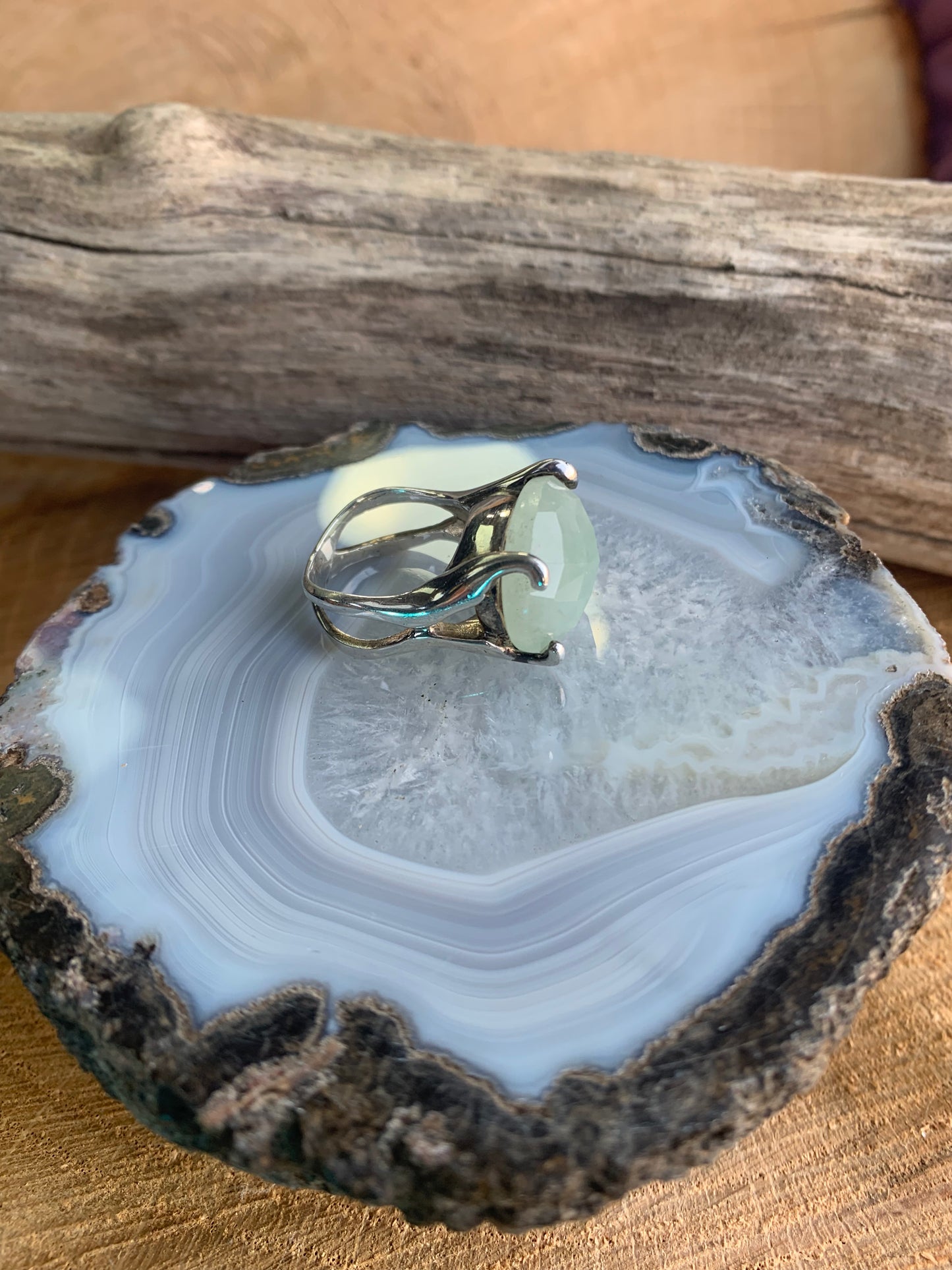 Chalcedony Faceted Gemstone Size 7 Ring Sterling Silver