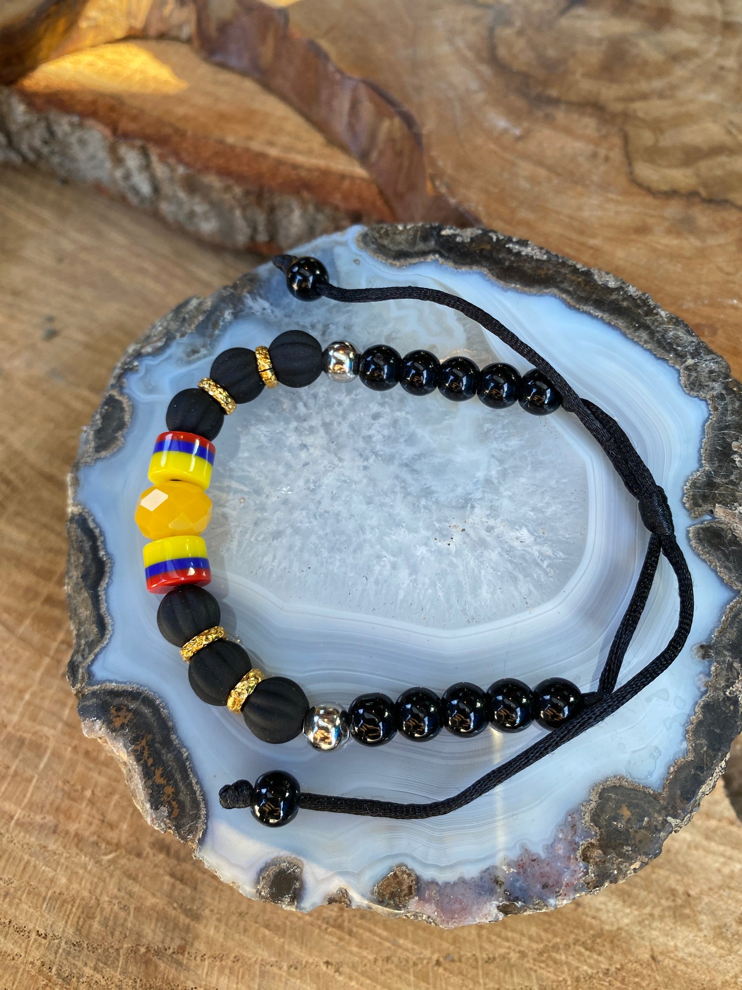 Tricolor Beaded Macramé Style Adjustable Bracelet