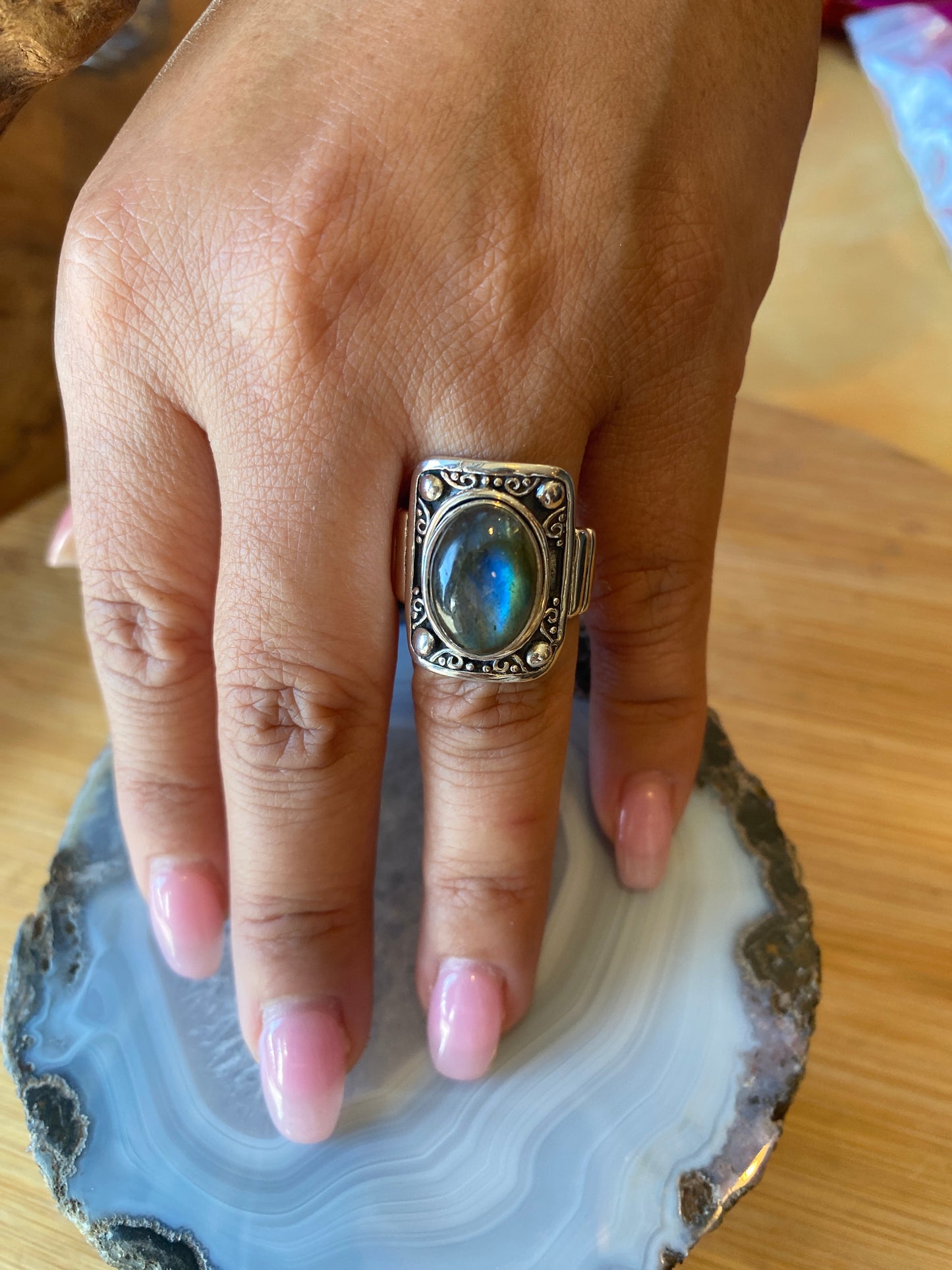 Labradorite Gemstone Ring Size 9 Sterling Silver