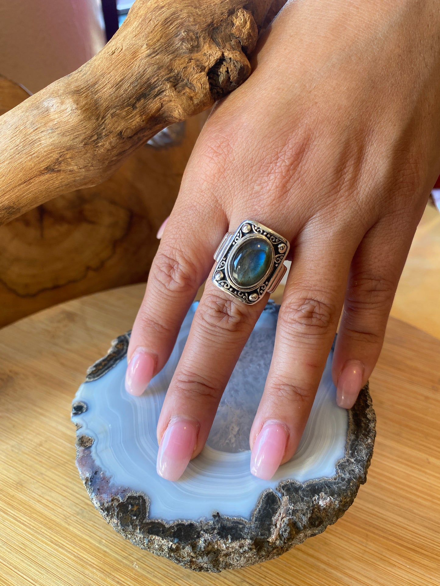 Labradorite Gemstone Ring Size 9 Sterling Silver