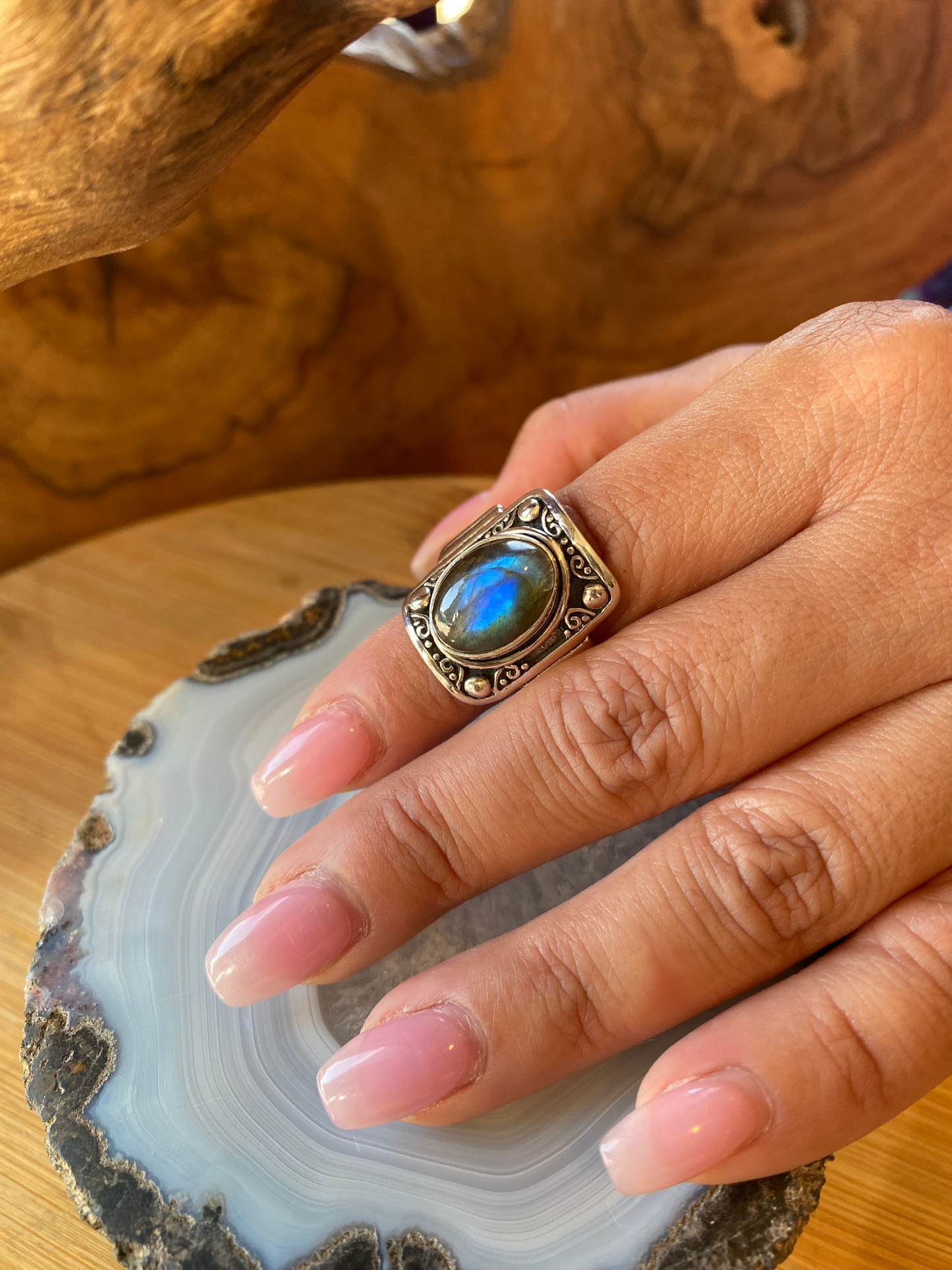 Labradorite Gemstone Ring Size 9 Sterling Silver