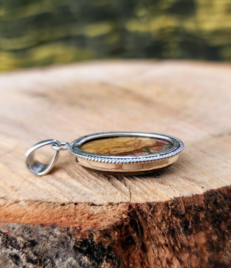 Jasper Gemstone Oval Pendant .925 Sterling Silver