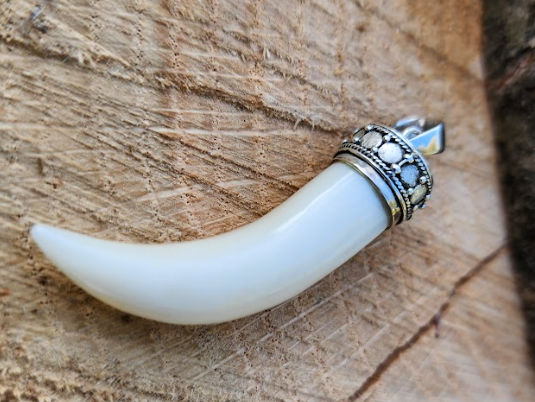 Natural Stone Tibetan Style Horn Pendant .925 Sterling Silver