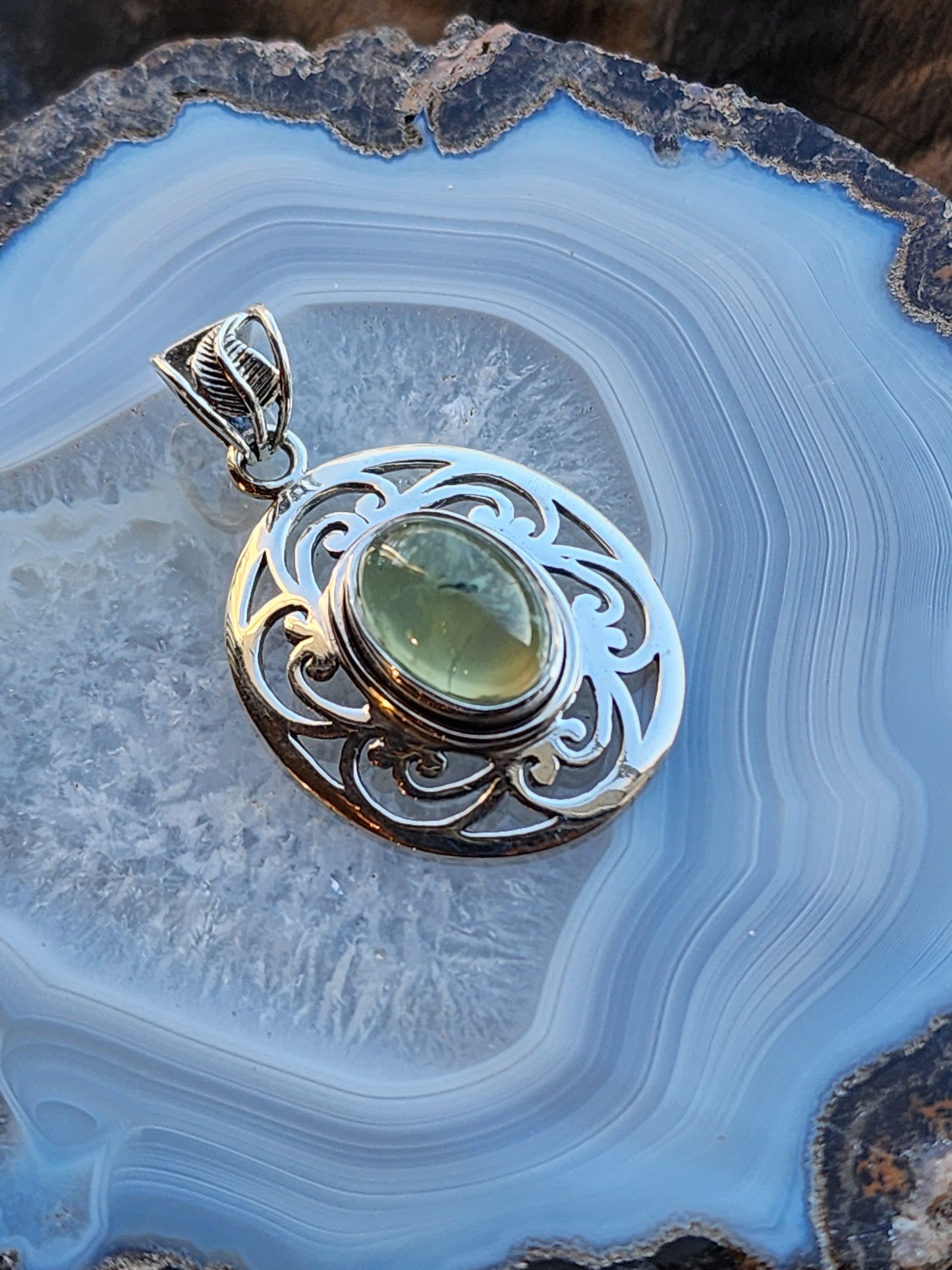 Prehnite Gemstone Pendant .925 Sterling Silver