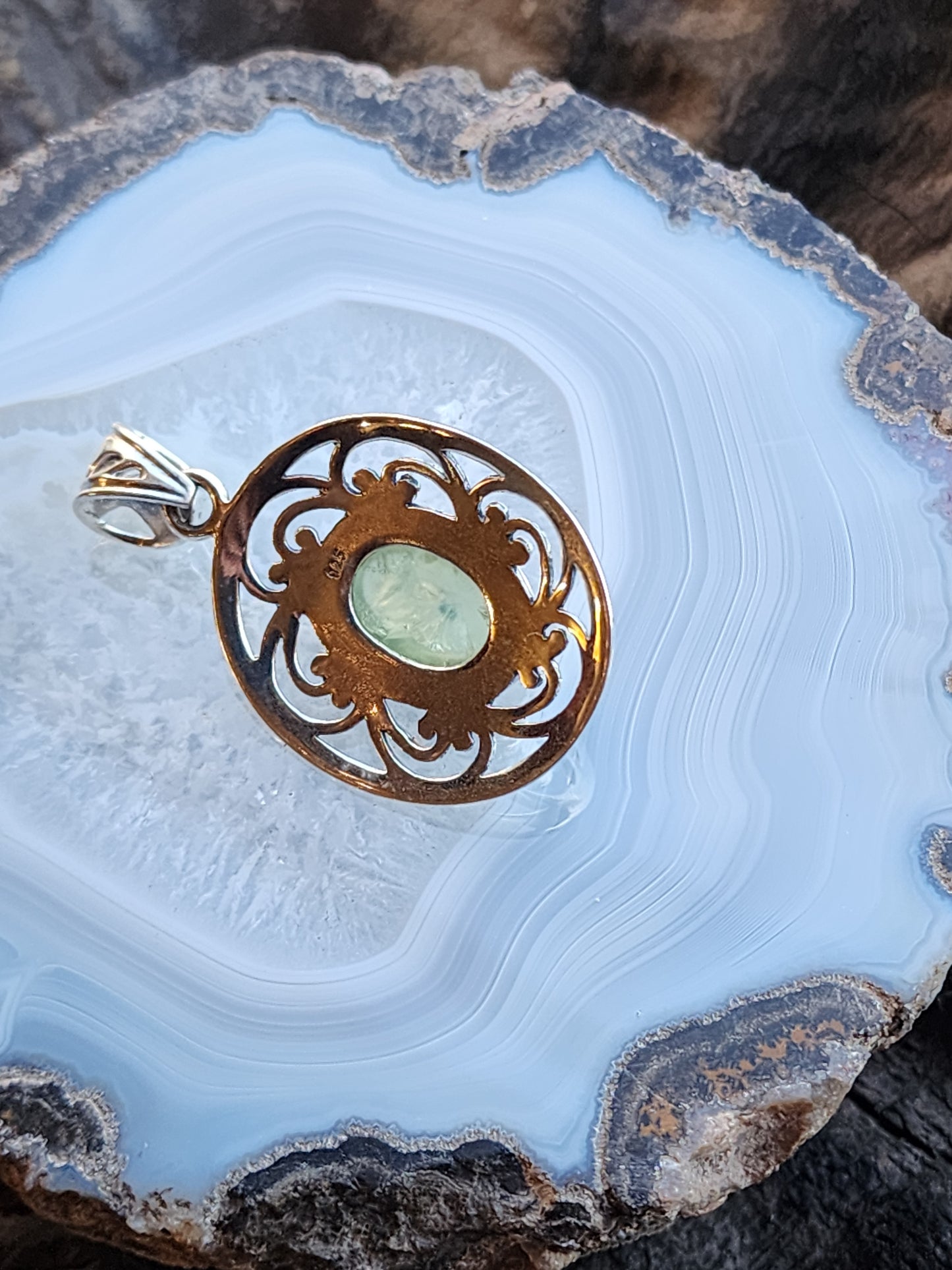 Prehnite Gemstone Pendant .925 Sterling Silver