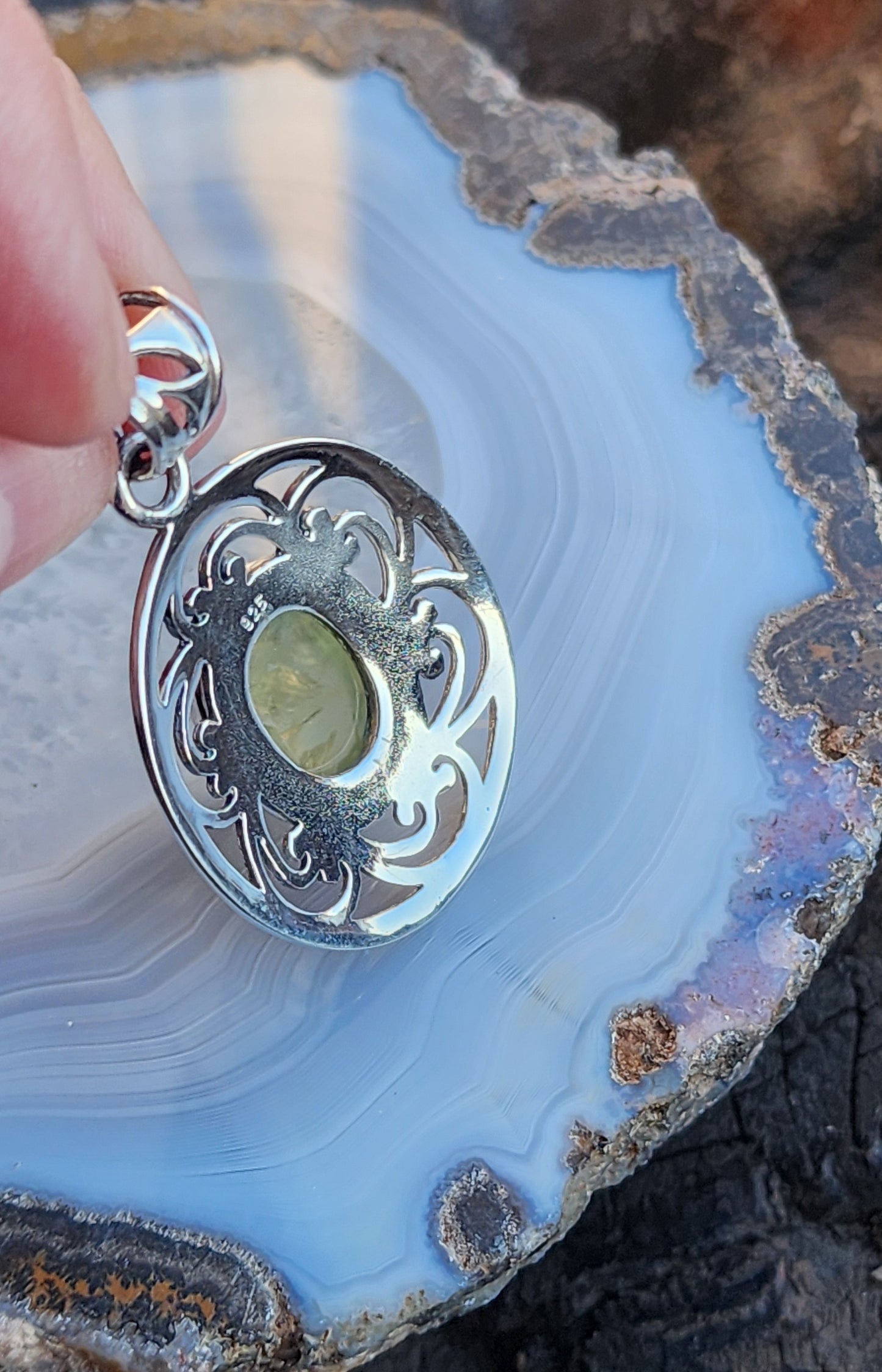 Prehnite Gemstone Pendant .925 Sterling Silver