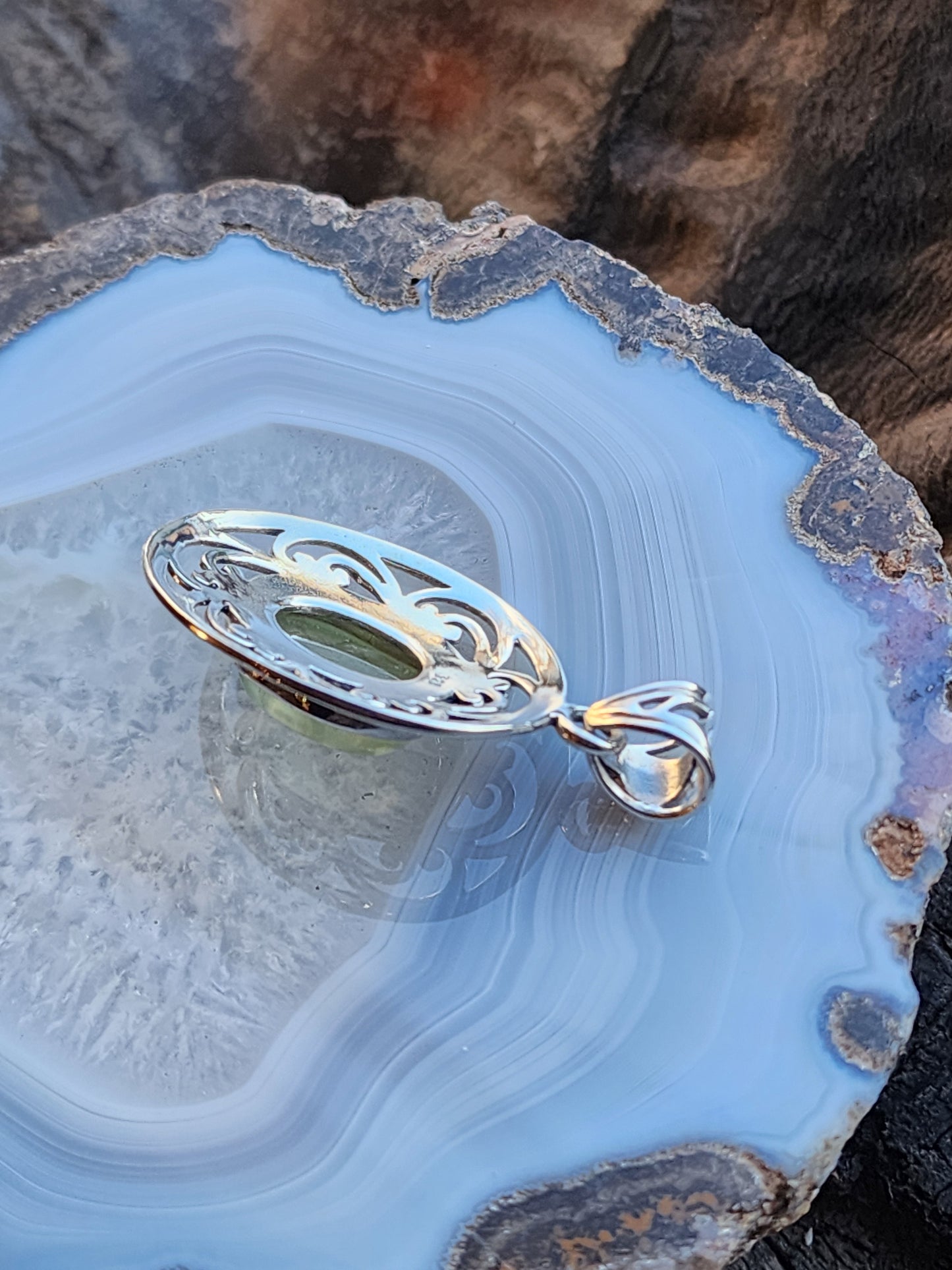 Prehnite Gemstone Pendant .925 Sterling Silver
