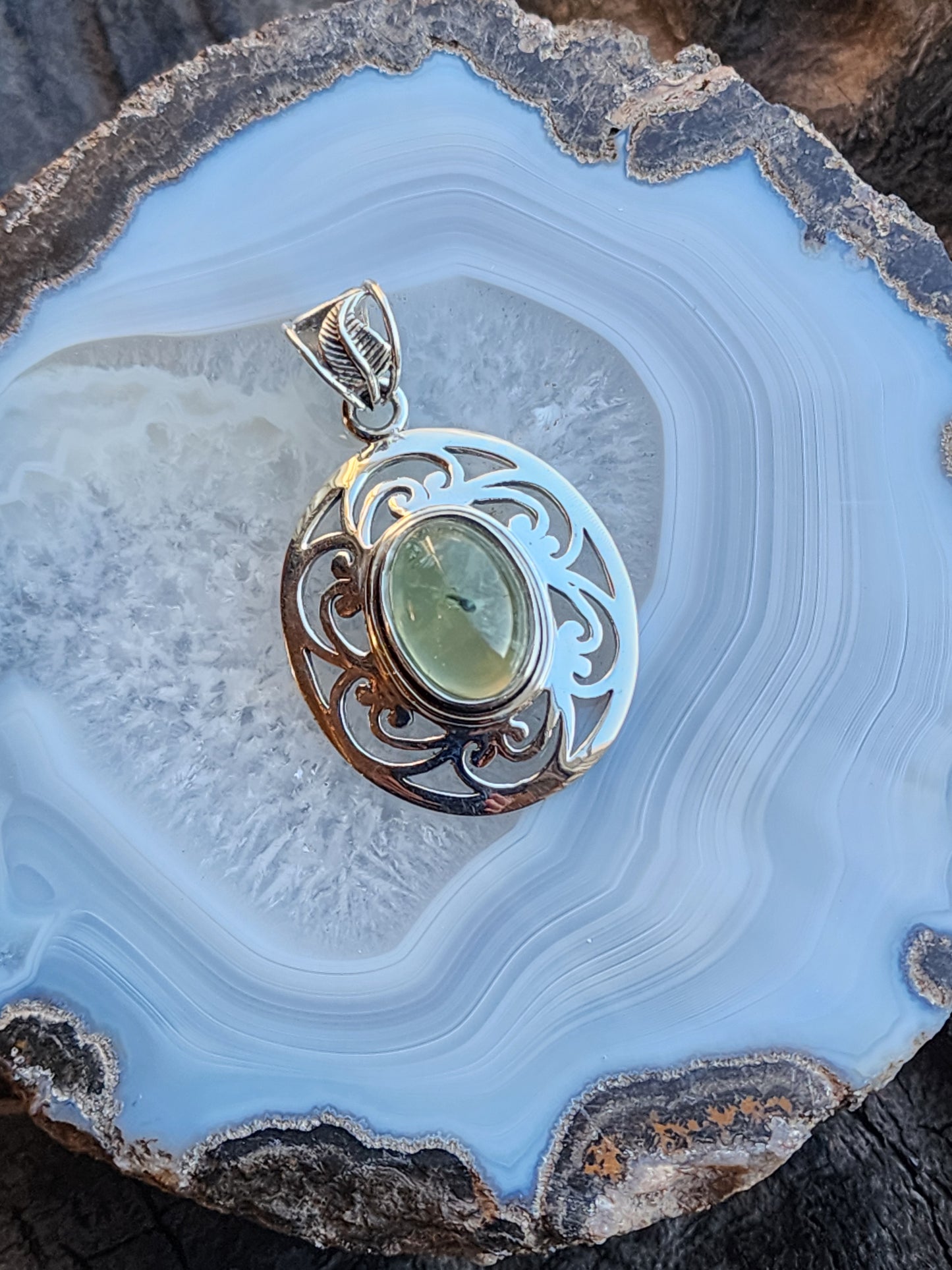Prehnite Gemstone Pendant .925 Sterling Silver
