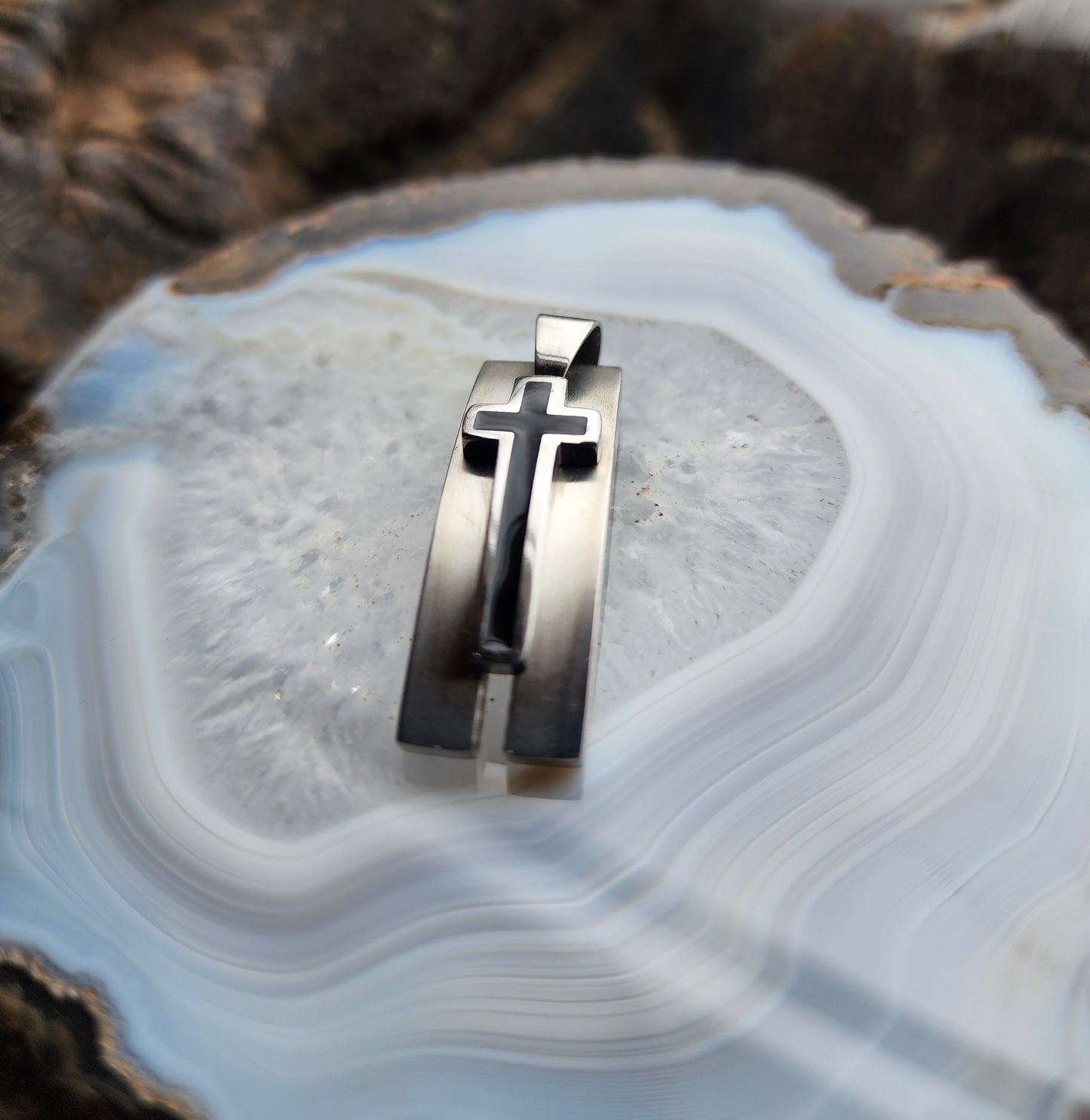 3D Framed Cross Stainless Steel Pendant