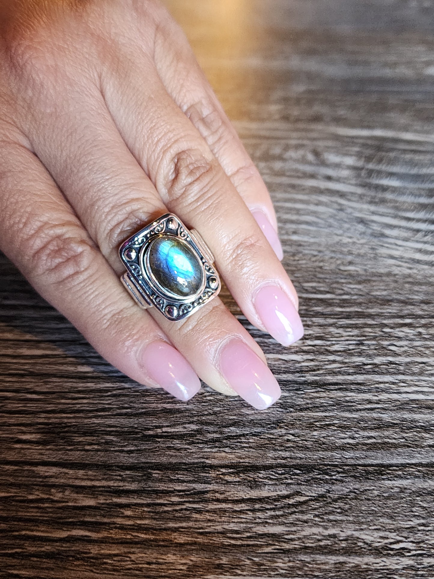Labradorite Gemstone Ring Size 9 Sterling Silver