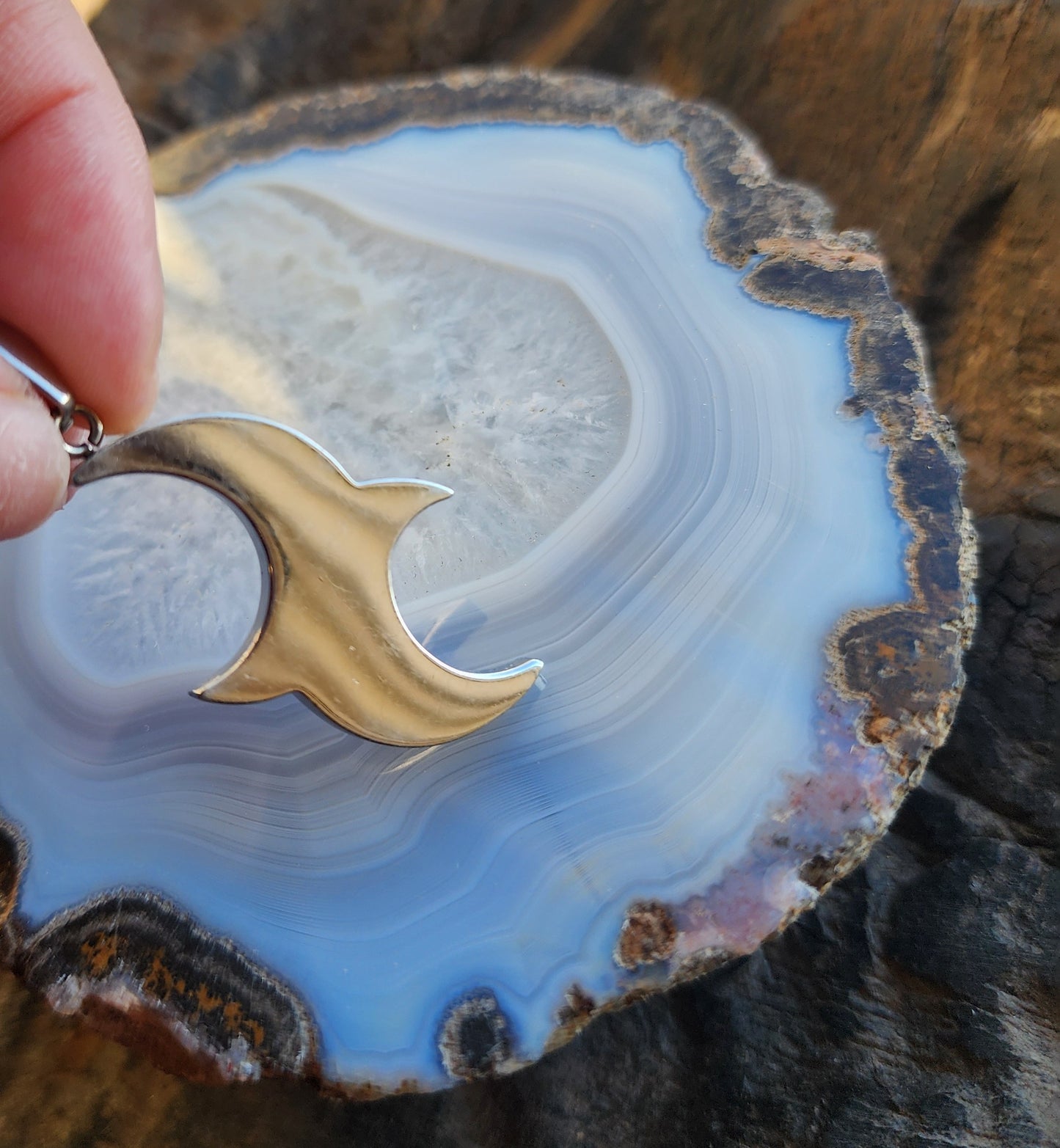 Lunar Two Crescent Moons Men's Stainless Steel Pendant