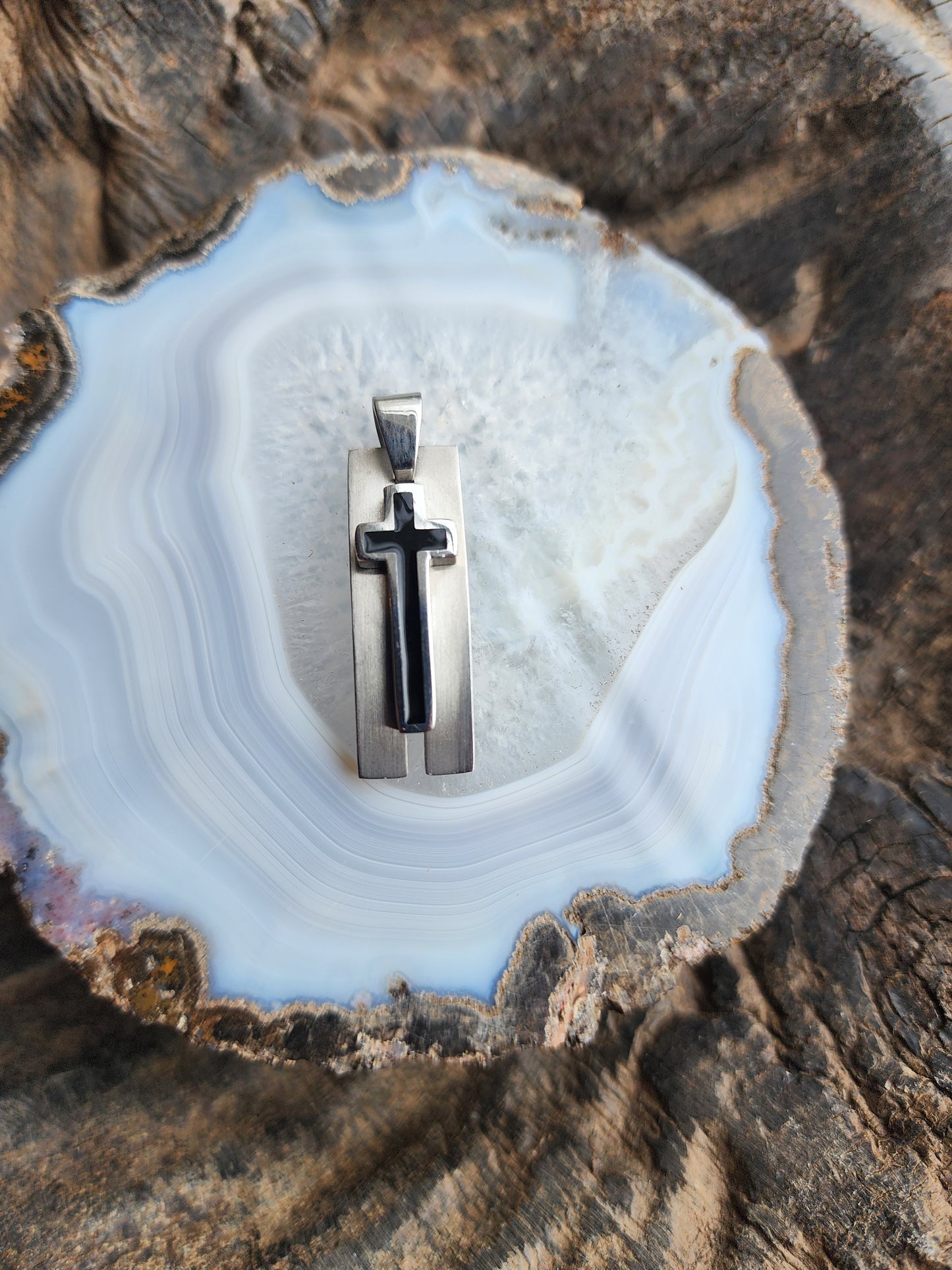 3D Framed Cross Stainless Steel Pendant