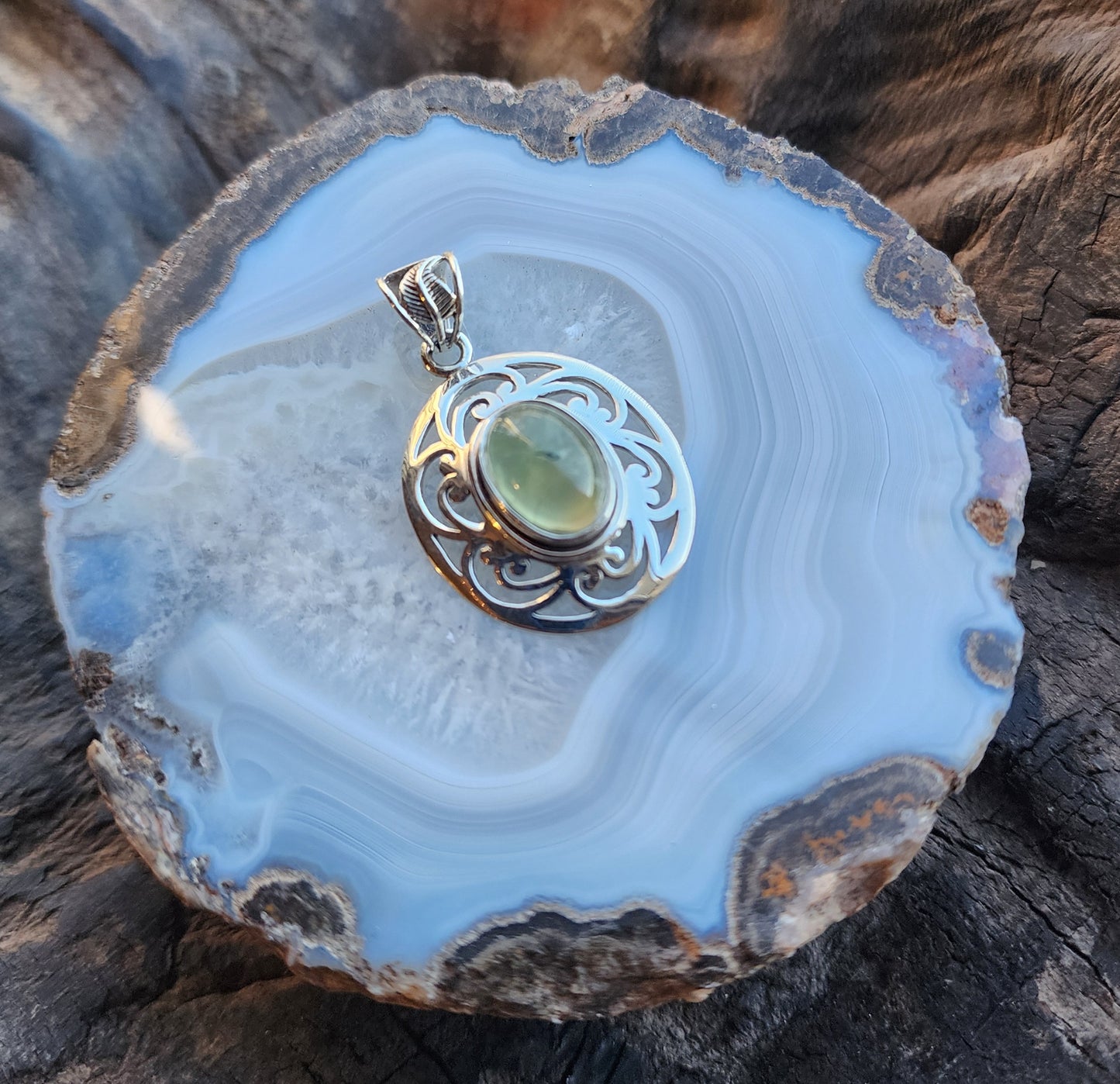 Prehnite Gemstone Pendant .925 Sterling Silver