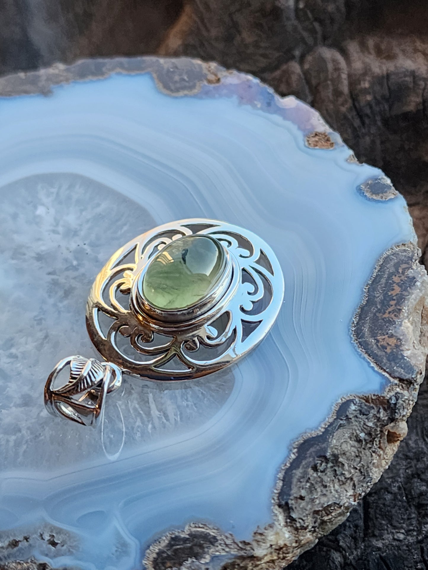 Prehnite Gemstone Pendant .925 Sterling Silver