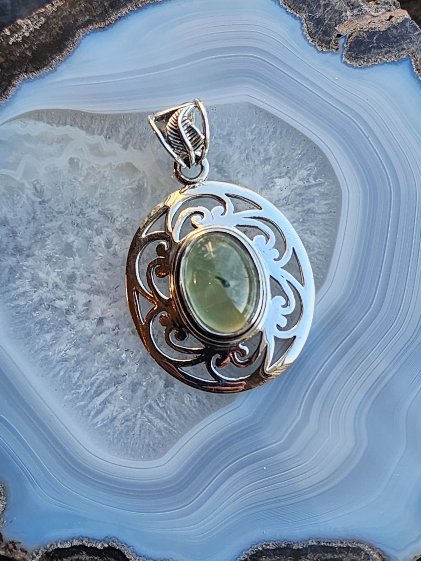 Prehnite Gemstone Pendant .925 Sterling Silver