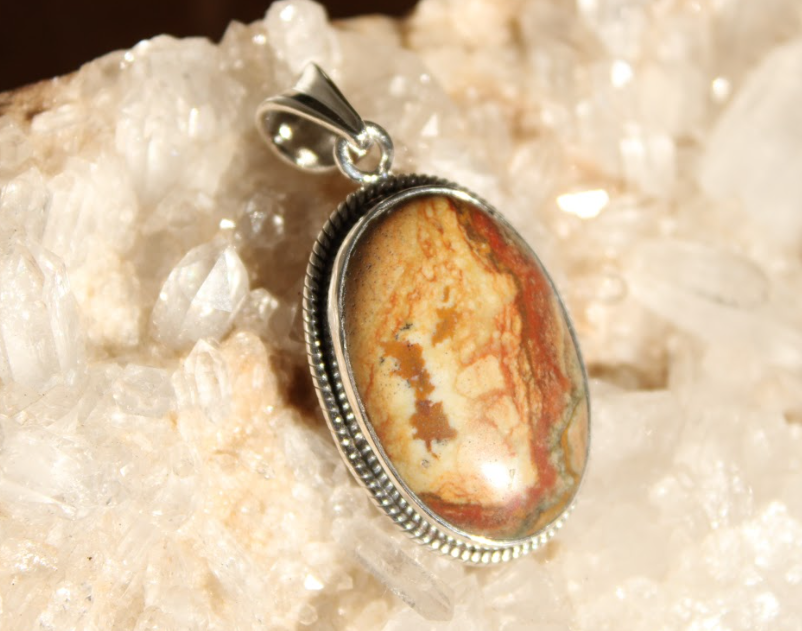 Jasper Gemstone Oval Pendant .925 Sterling Silver